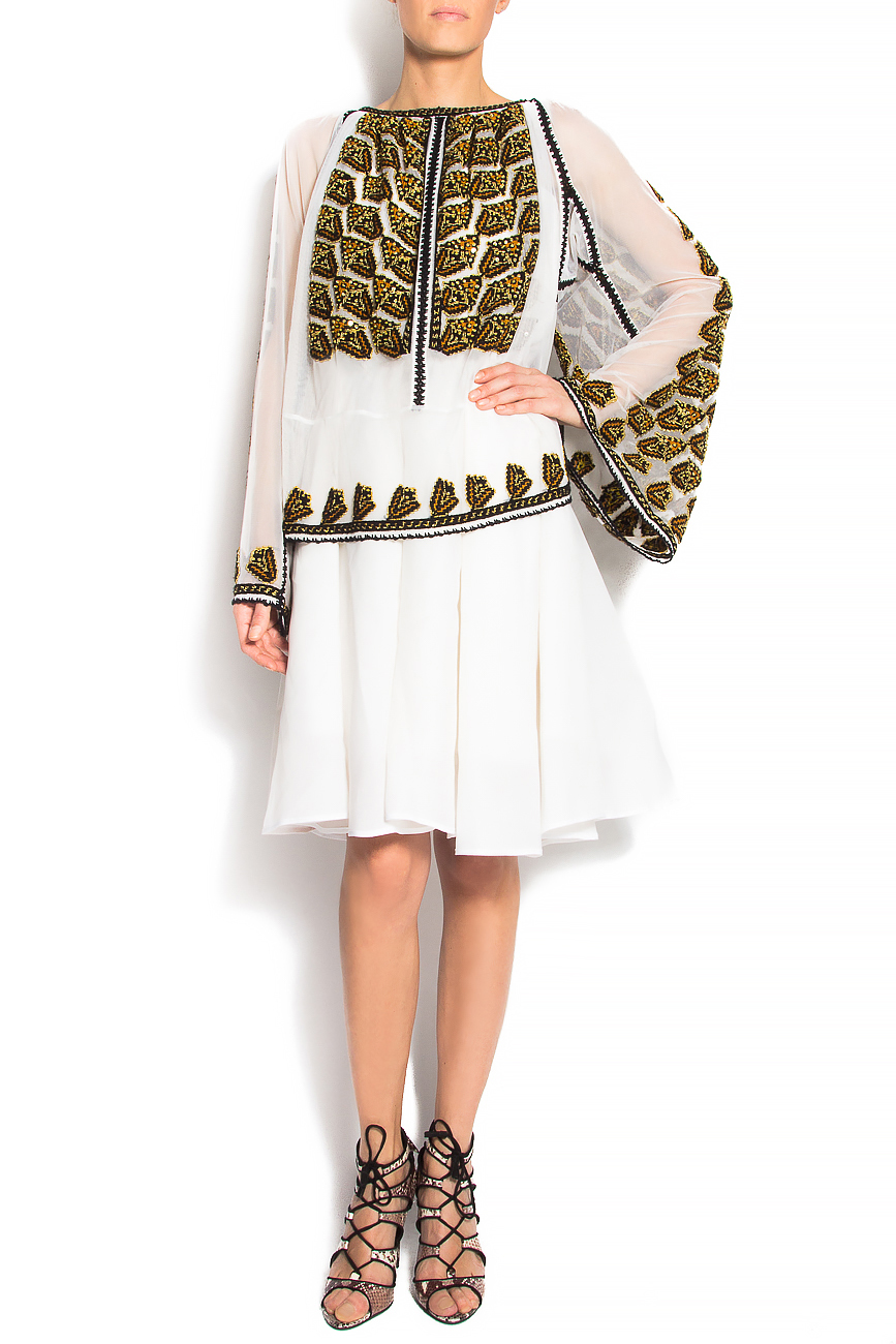 Traditional Romanian cotton dress with hand-sewn sequins Izabela Mandoiu image 0