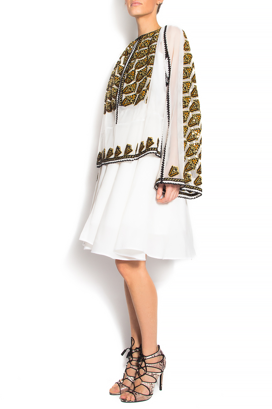 Traditional Romanian cotton dress with hand-sewn sequins Izabela Mandoiu image 1