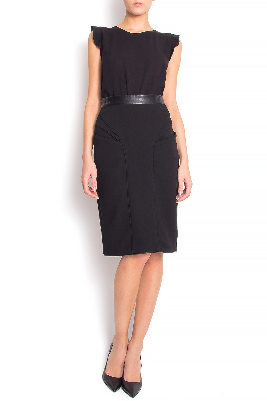 Stretch-cotton and faux leather pencil skirt Karmen Herscovici image 0