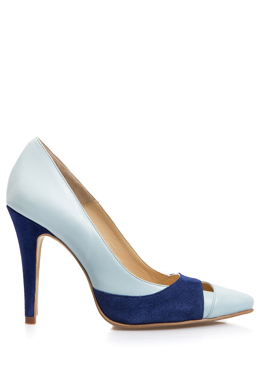 Pantofi stiletto din piele naturala bleu si detalii din piele intoarsa albastru electric PassepartouS imagine 0