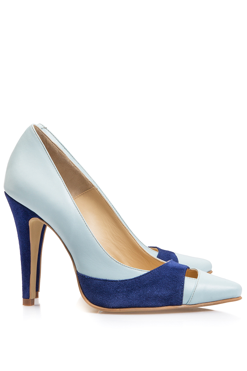 Pantofi stiletto din piele naturala bleu si detalii din piele intoarsa albastru electric PassepartouS imagine 1