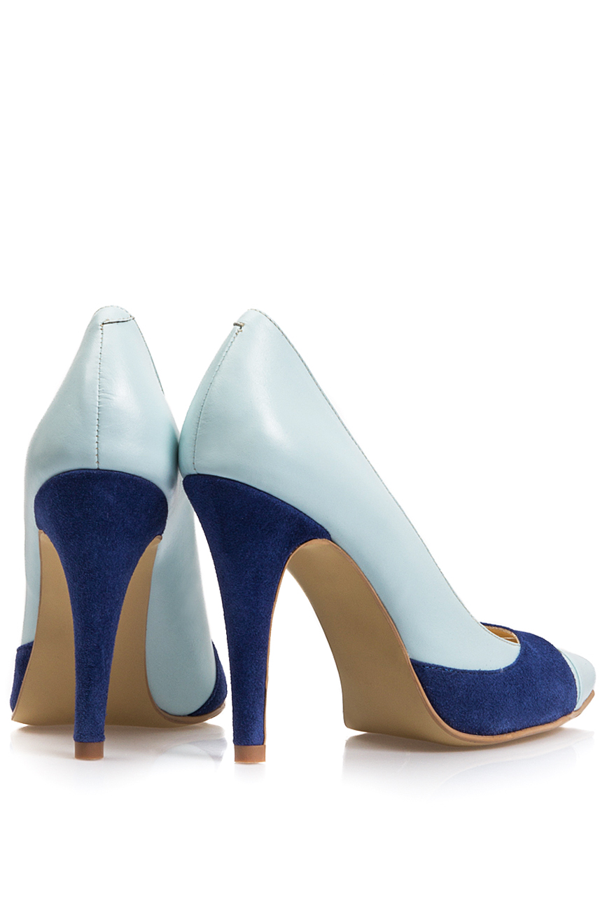 Pantofi stiletto din piele naturala bleu si detalii din piele intoarsa albastru electric PassepartouS imagine 2
