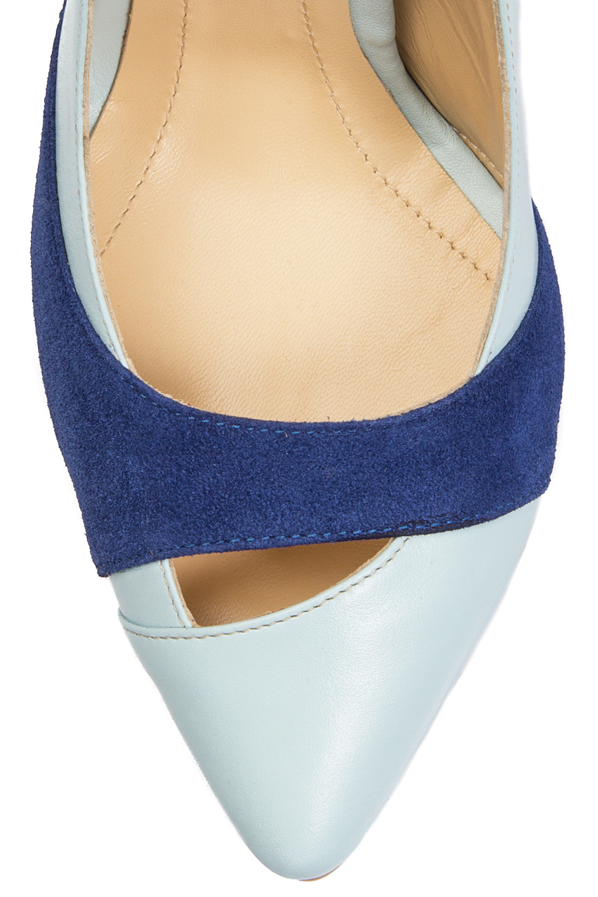 Pantofi stiletto din piele naturala bleu si detalii din piele intoarsa albastru electric PassepartouS imagine 3