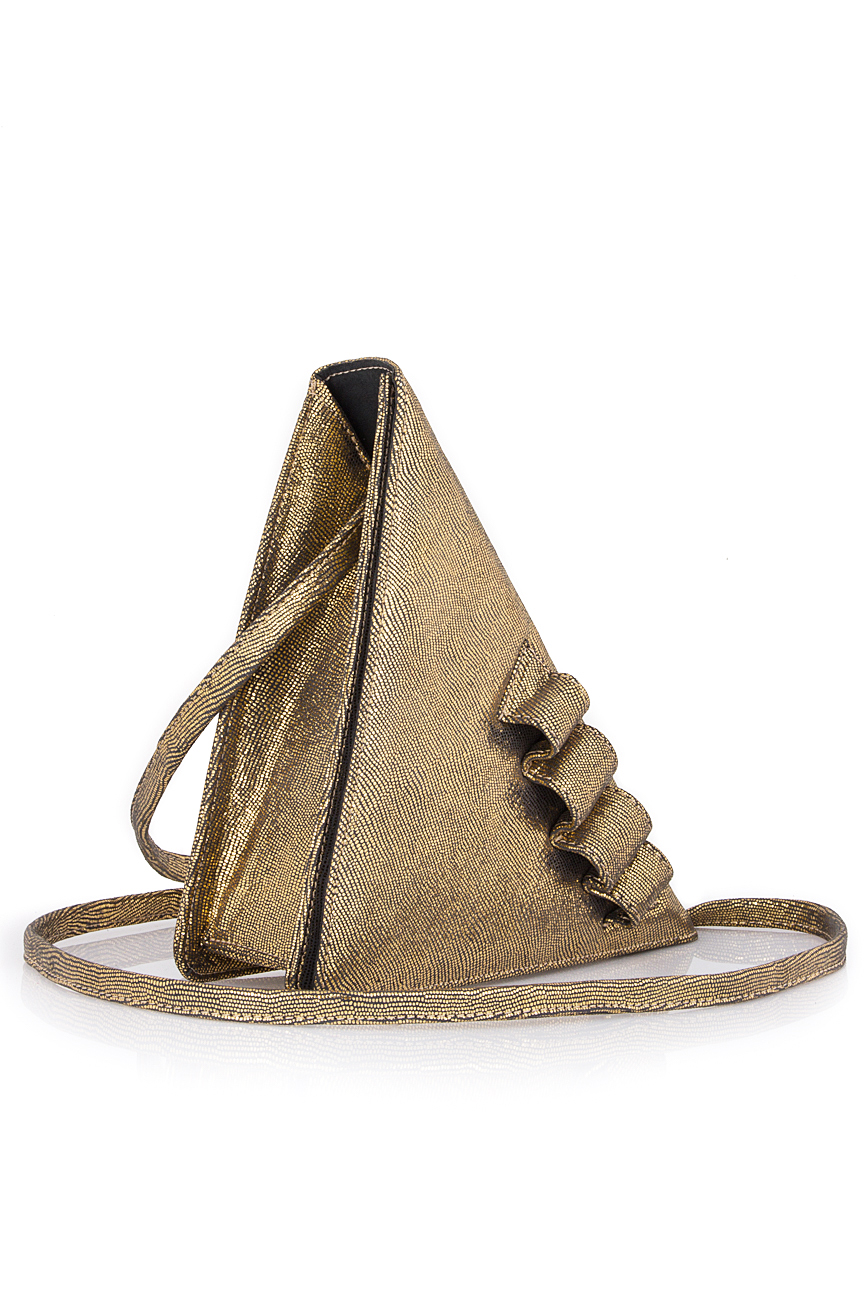 Pochette triangulaire en cuir doré texturé Laura Olaru image 1