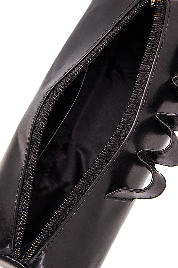 Pochette cylindrique en cuir noir à franges Laura Olaru image 3