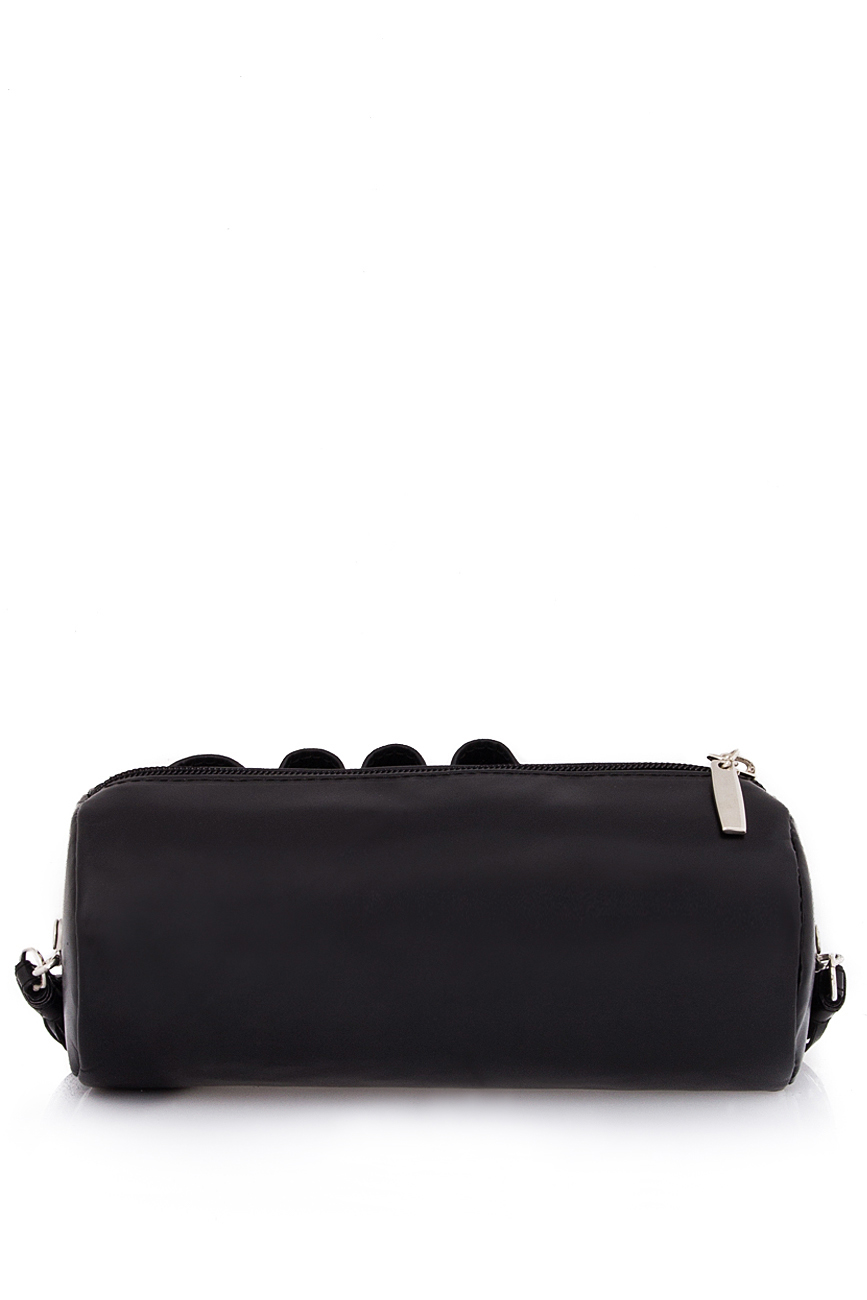 Pochette cylindrique en cuir noir à franges Laura Olaru image 2