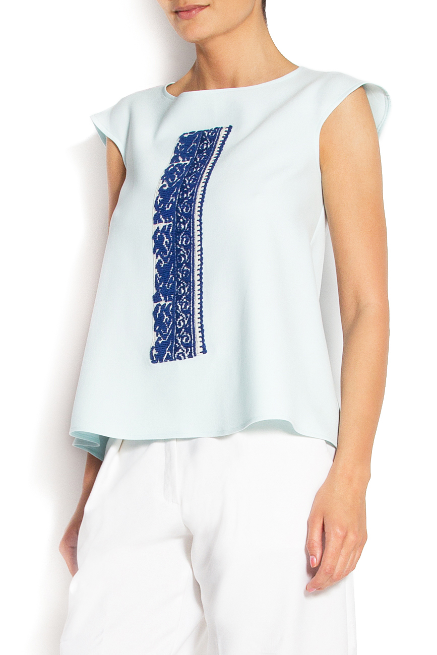 Cotton-blend T-shirt with traditional motif band Izabela Mandoiu image 1