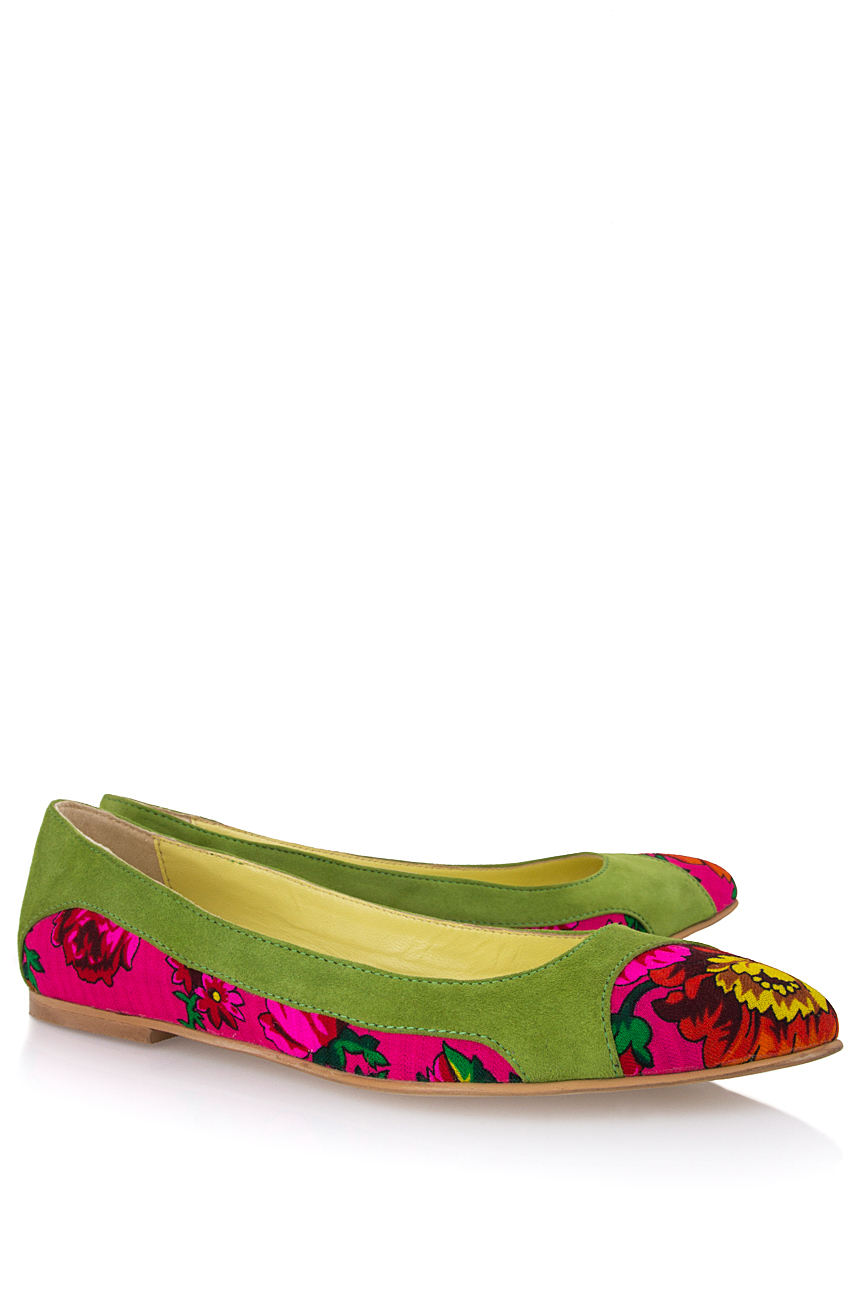 Suede point-toe flats with printed brocade inserts Mono Shoes by Dumitru Mihaica image 1