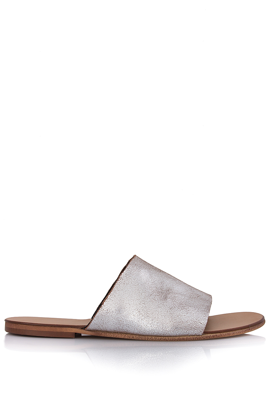 Silver leather slides Mihaela Gheorghe image 0