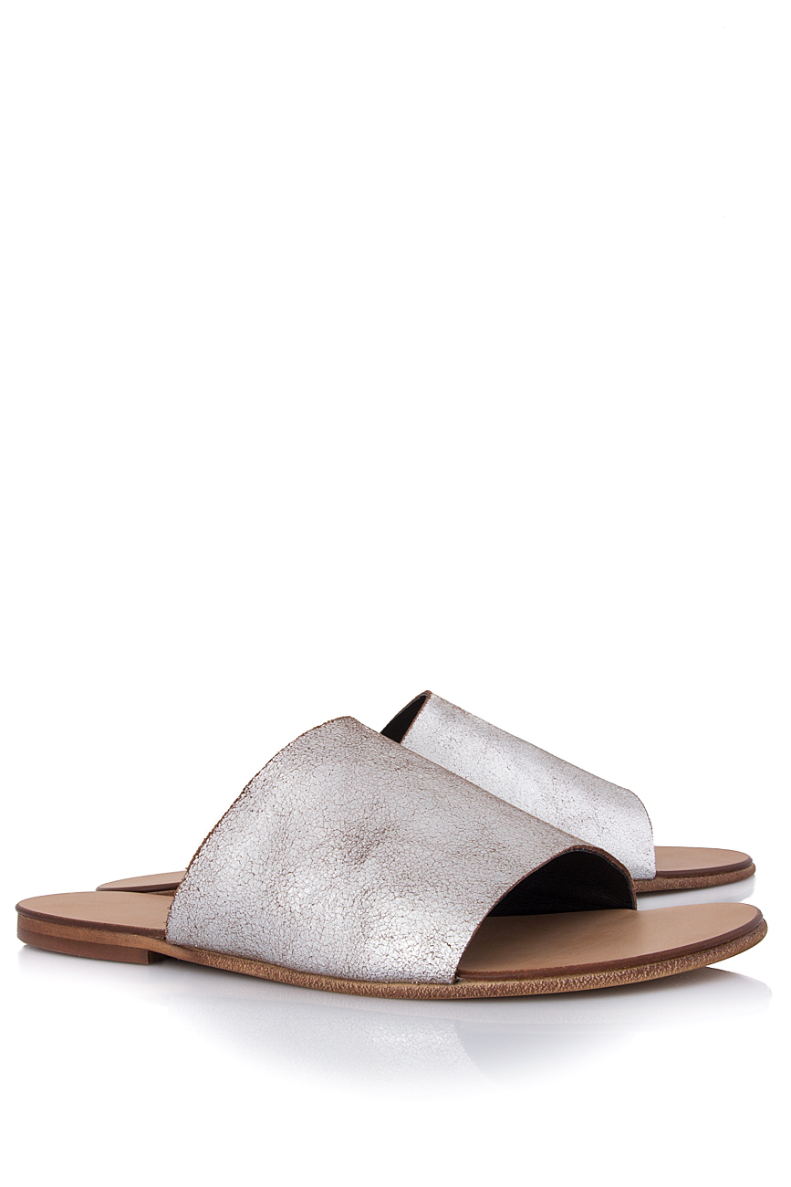 Silver leather slides Mihaela Gheorghe image 1