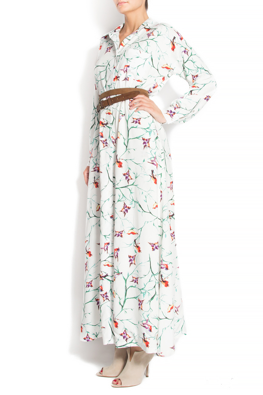 Floral-print crepe maxi shirt dress Lure image 1
