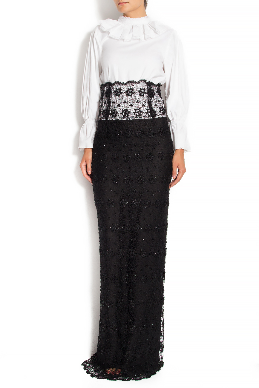 Cotton maxi dress with lace applications Dorin Negrau image 0