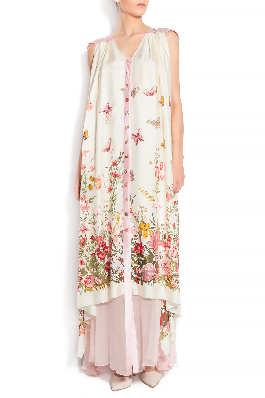 Robe longue en soie à imprimé fleuri Elena Perseil image 1