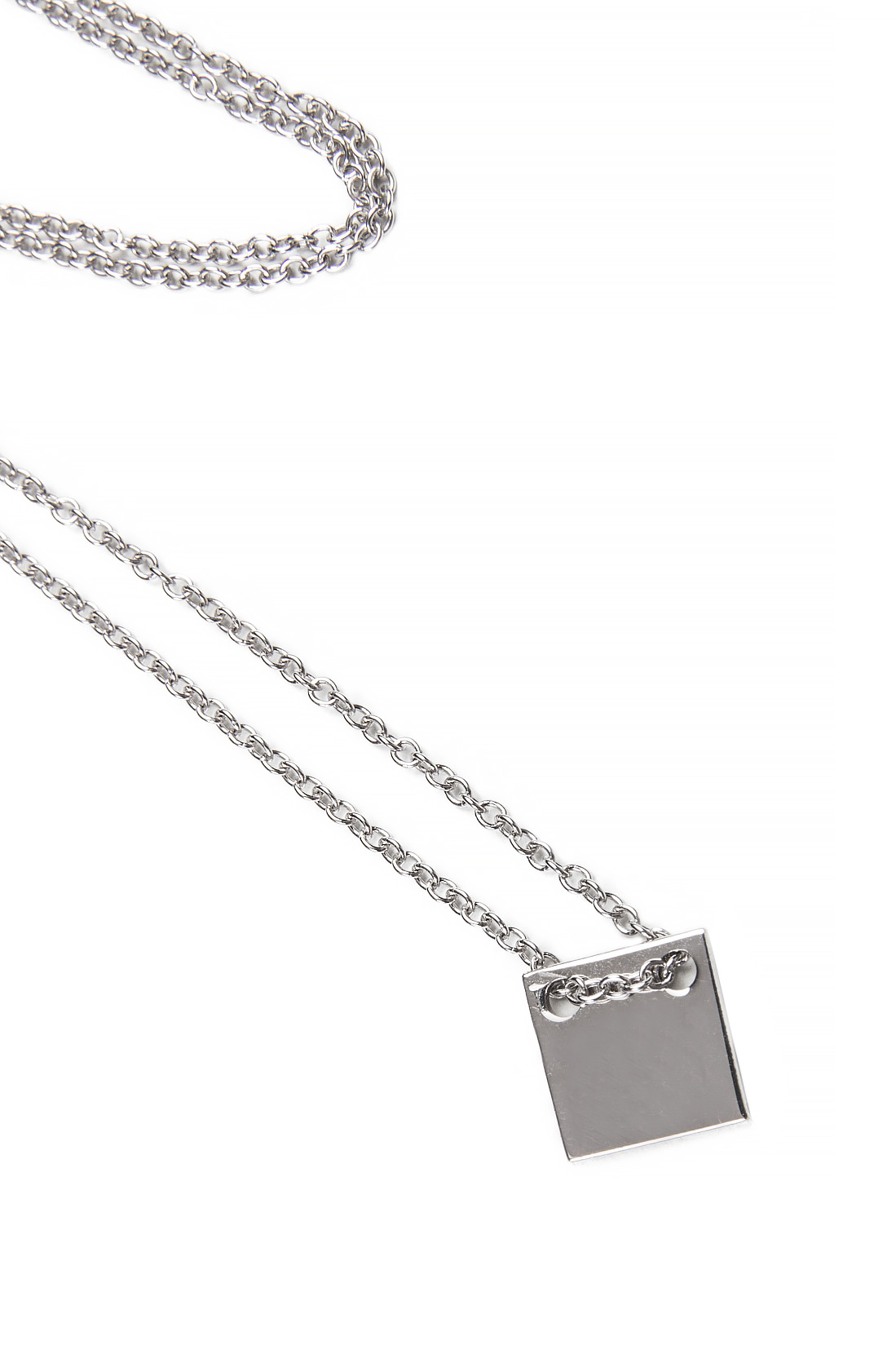 Rhodium-plated silver necklace with nameplate Obsidian image 1