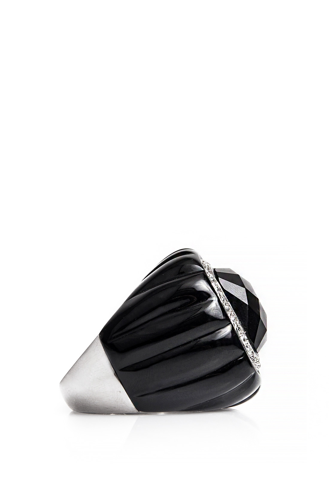 Rhodium-plated silver onix ring Obsidian image 1