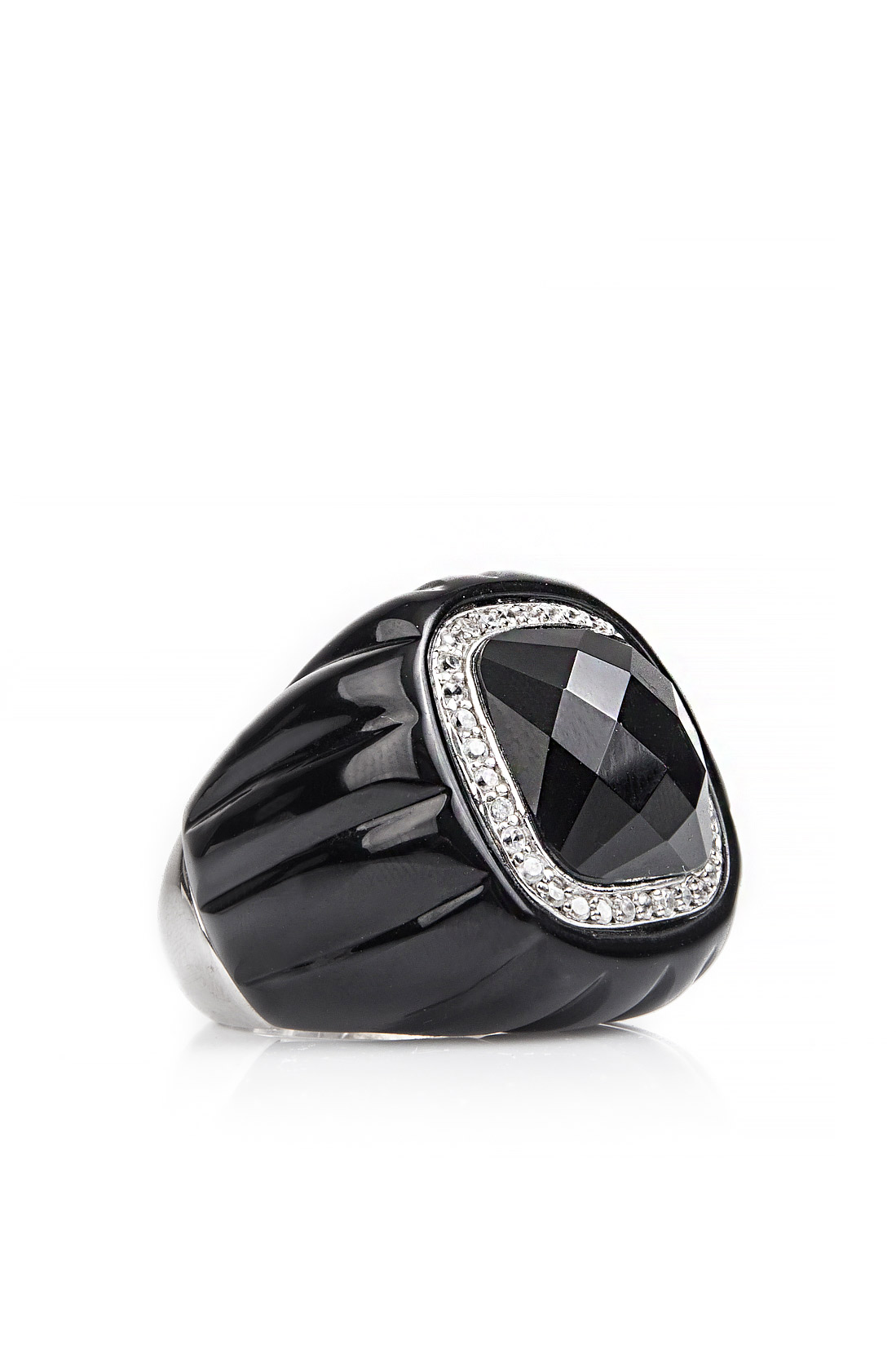 Rhodium-plated silver onix ring Obsidian image 0