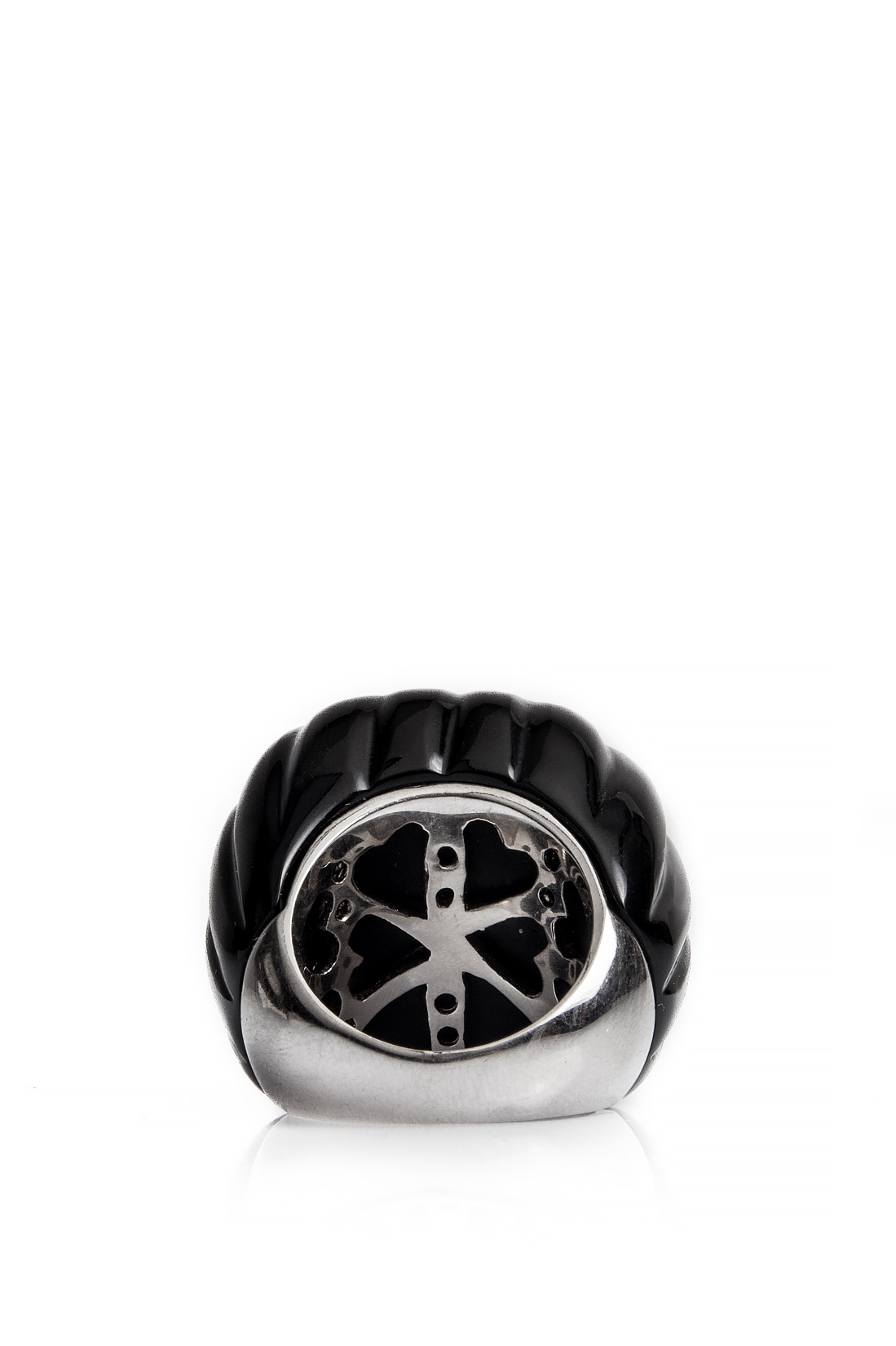 Rhodium-plated silver onix ring Obsidian image 2
