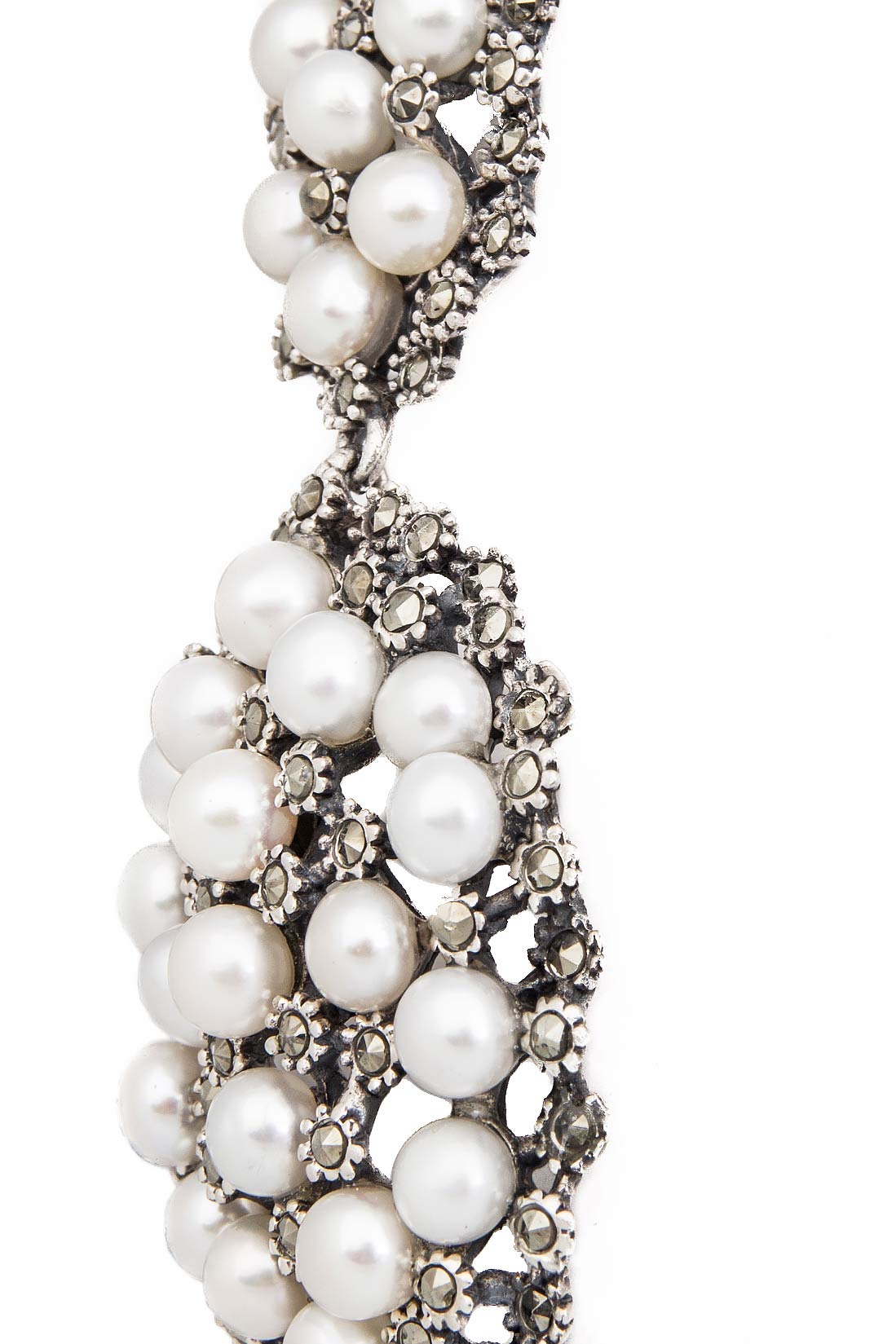 Silver pearl earrings Obsidian image 1