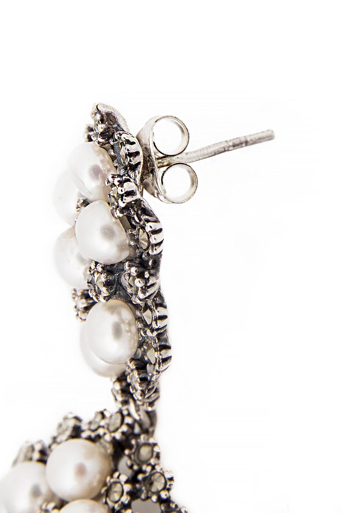 Silver pearl earrings Obsidian image 2