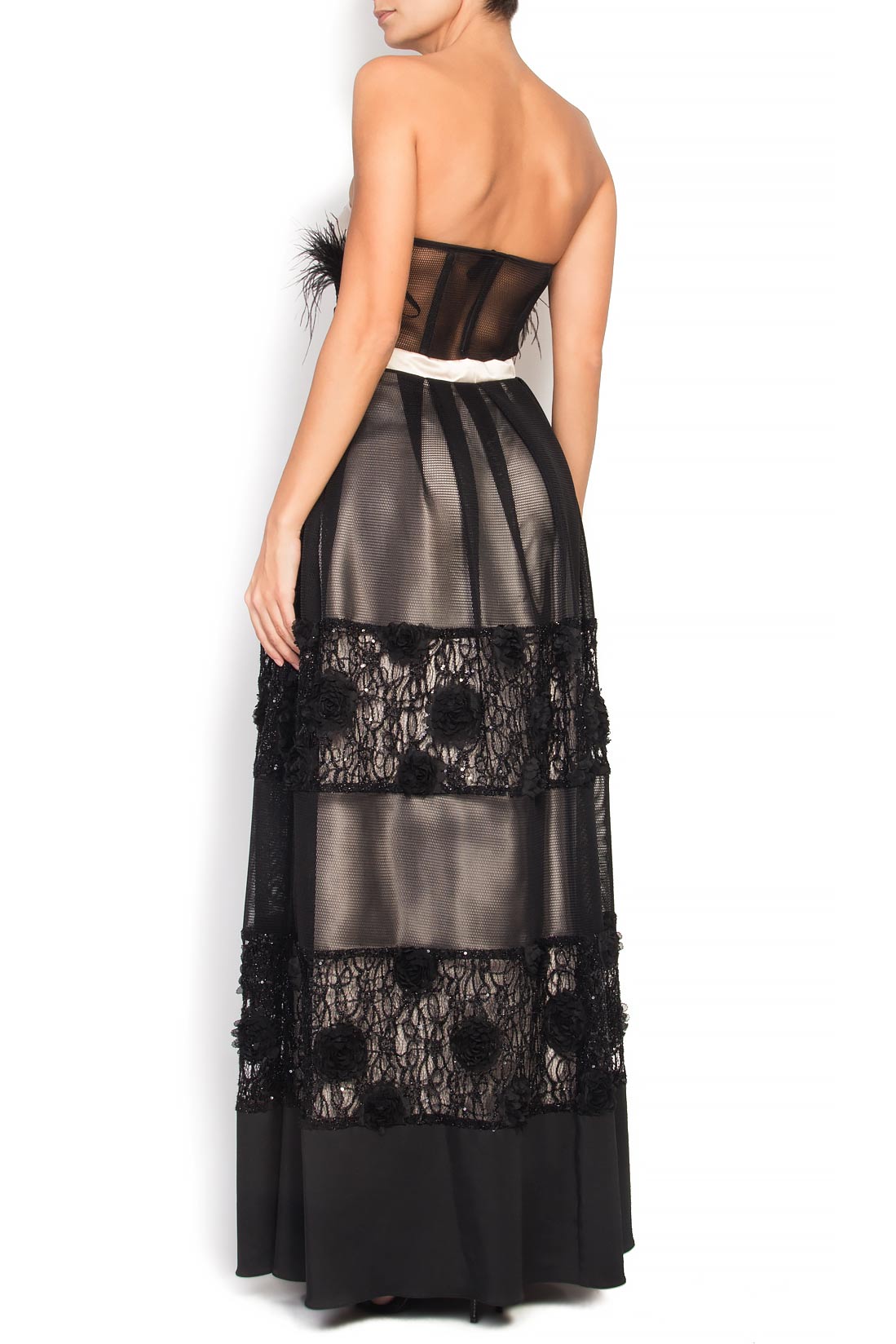Silk and lace maxi dress with feathers Elena Perseil image 2