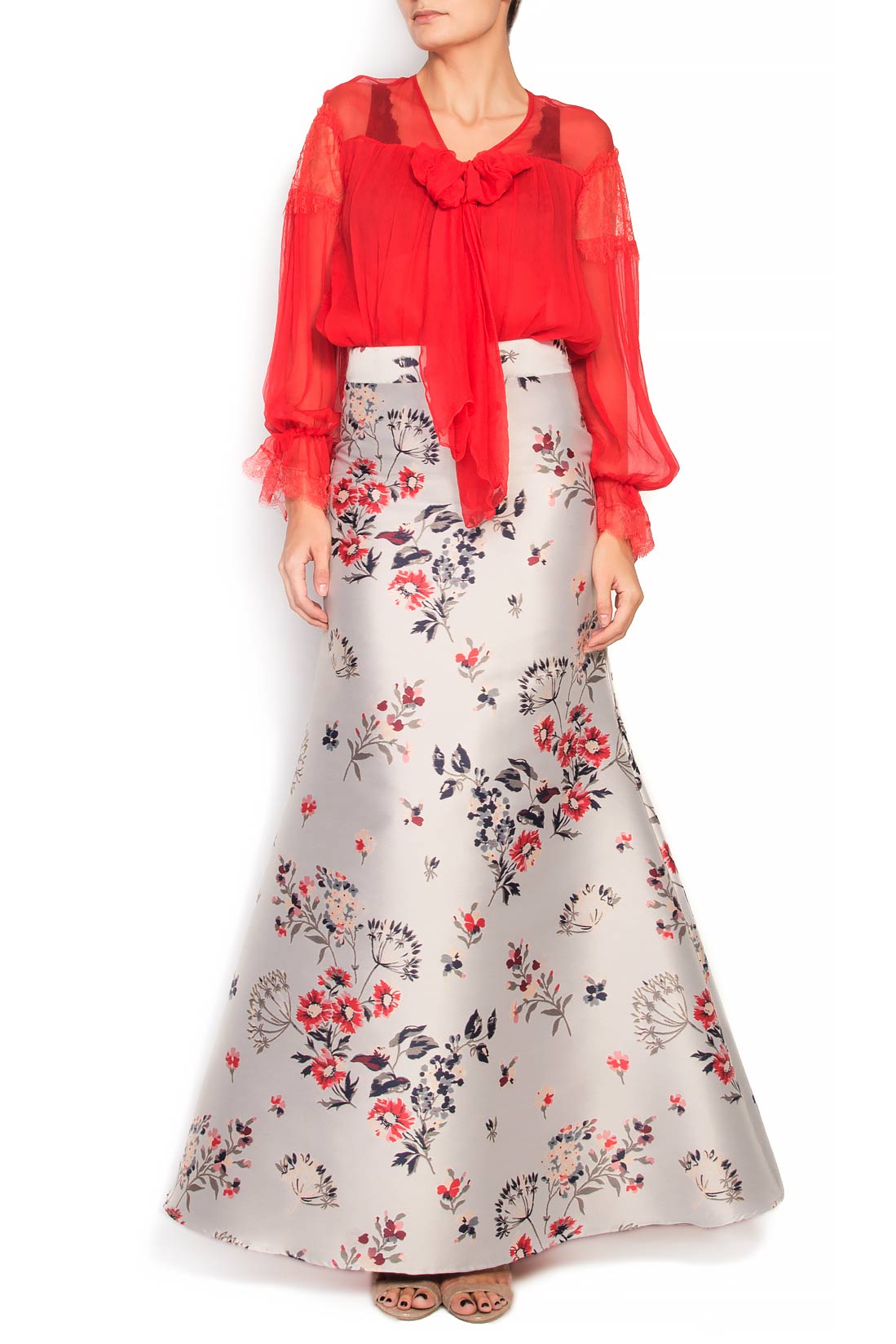 Floral-print jacquard maxi skirt Elena Perseil image 0