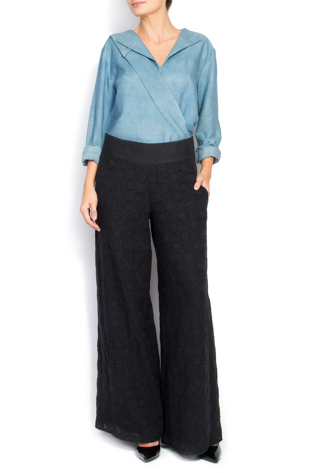 Pantaloni lungi din matase si lana Daniela Barb imagine 0