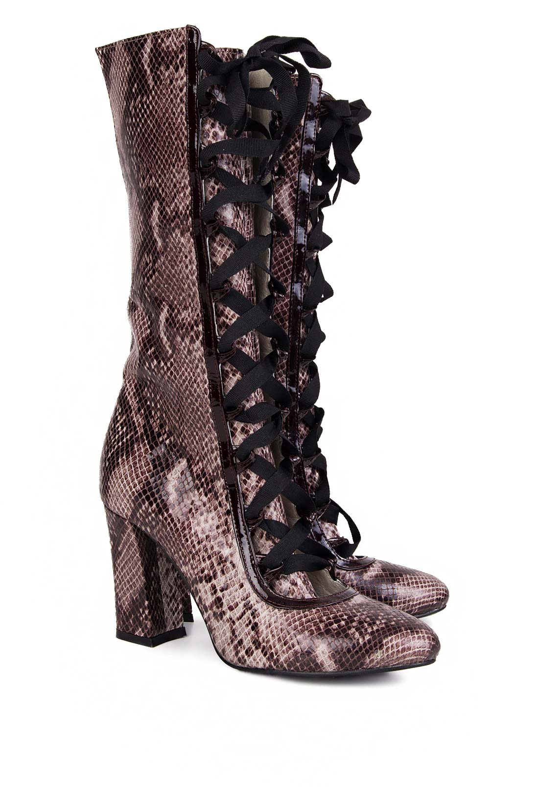 Lace-up python-type leather boots Ana Kaloni image 1
