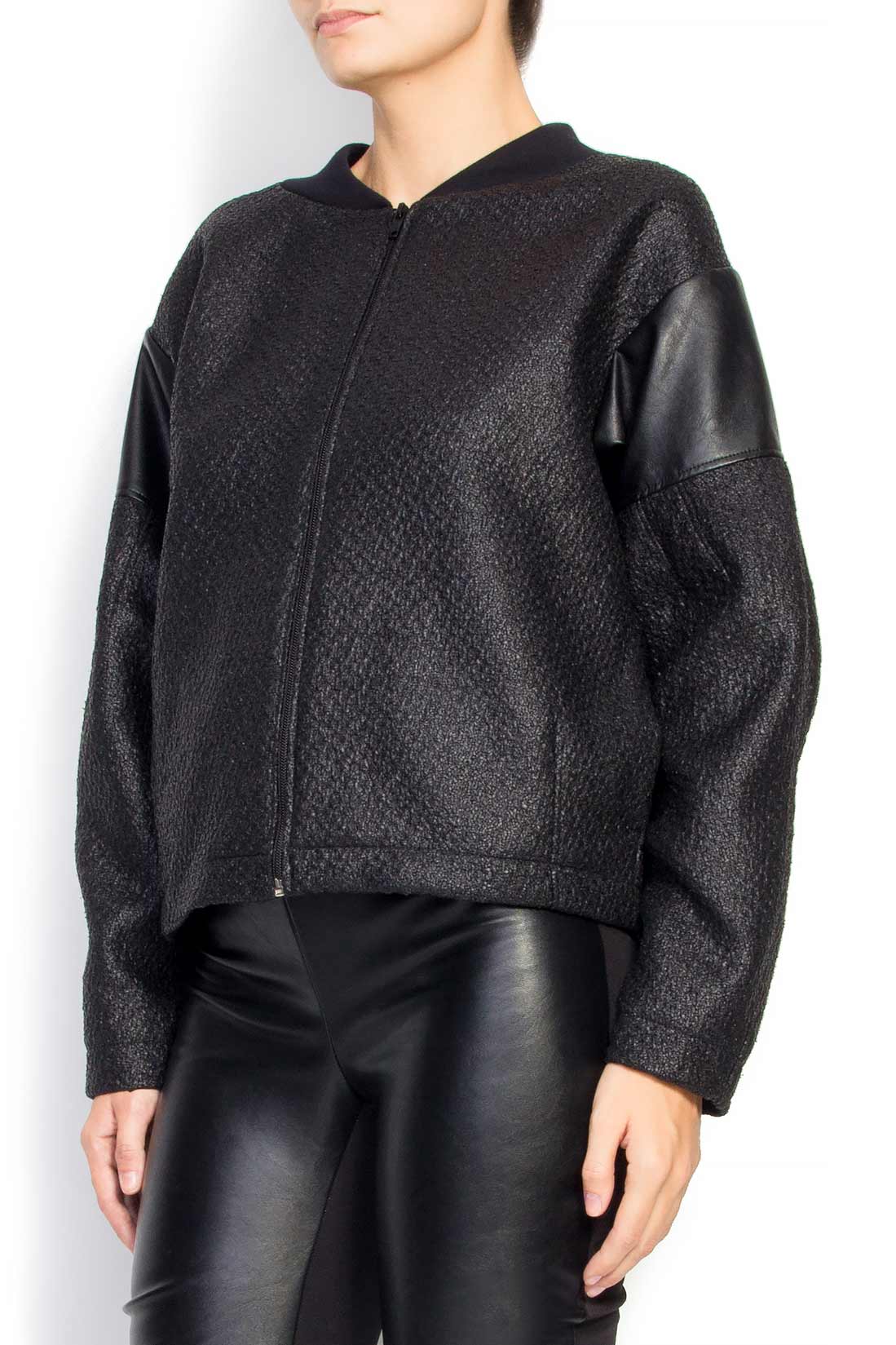 Jacheta din lana cu insertii din piele ecologica Insinua imagine 1
