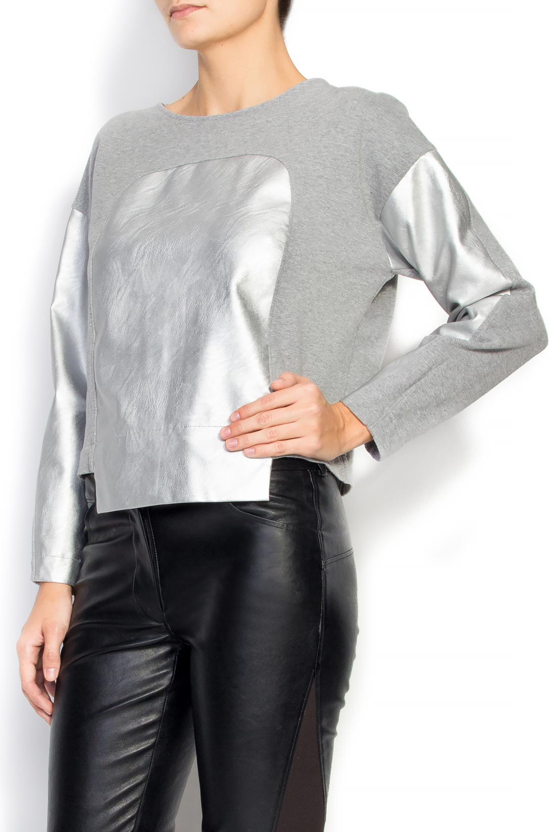 'Frozen' cotton-blend faux leather paneled sweatshirt Insinua image 1