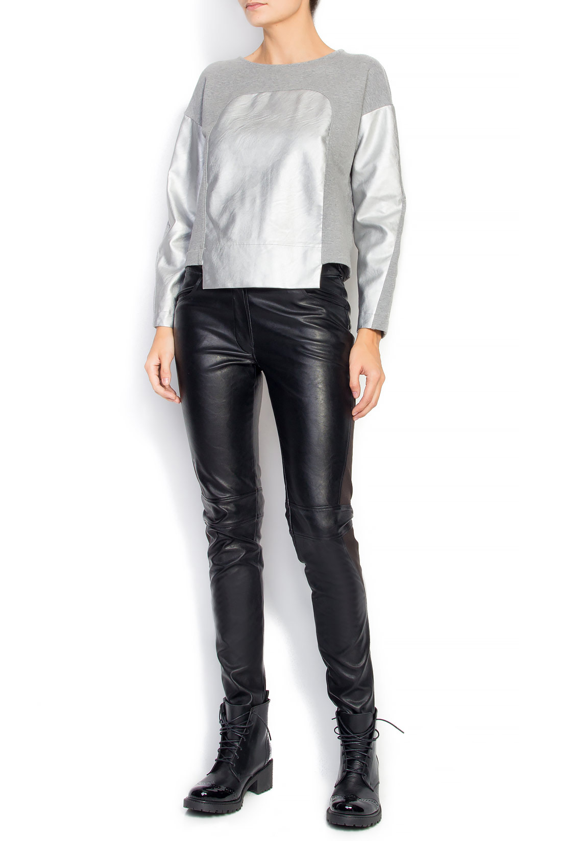 'Frozen' cotton-blend faux leather paneled sweatshirt Insinua image 0