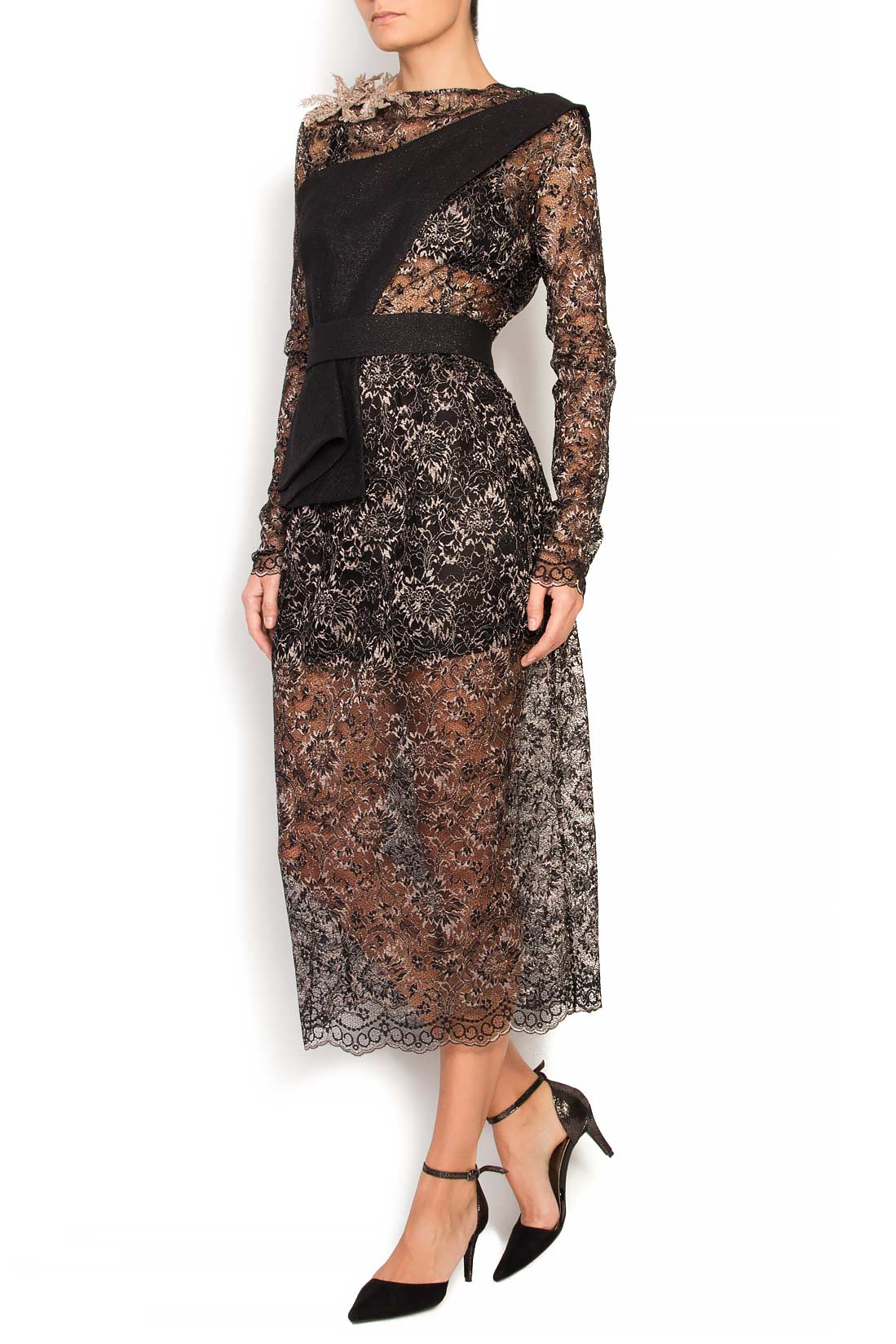 Midi lace dress applied with metallic linen Simona Semen image 1