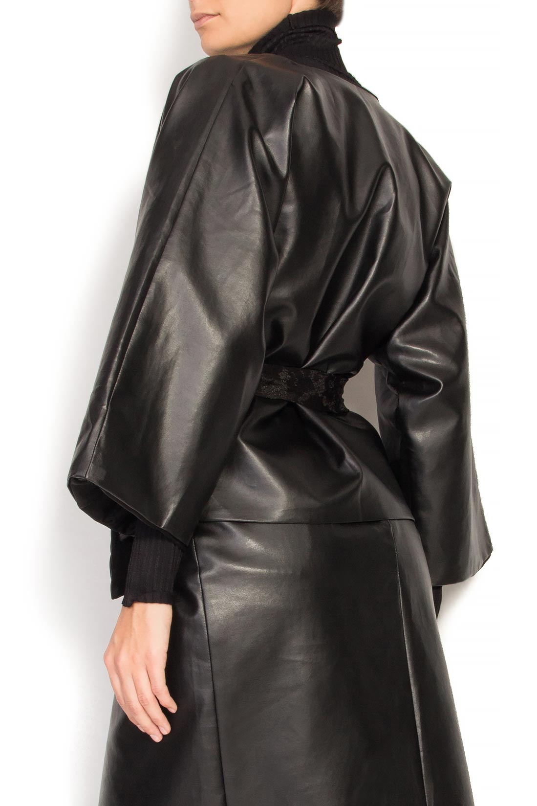 Belted faux leather kimono jacket Simona Semen image 2