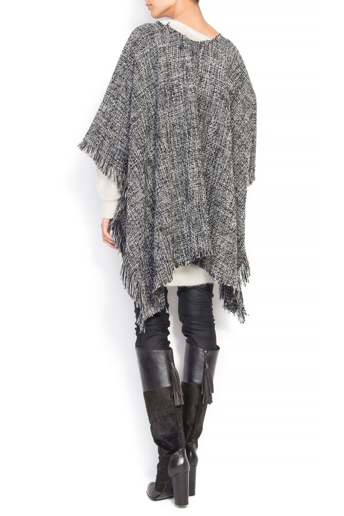 Fringed wool-blend tweed poncho Cloche image 2