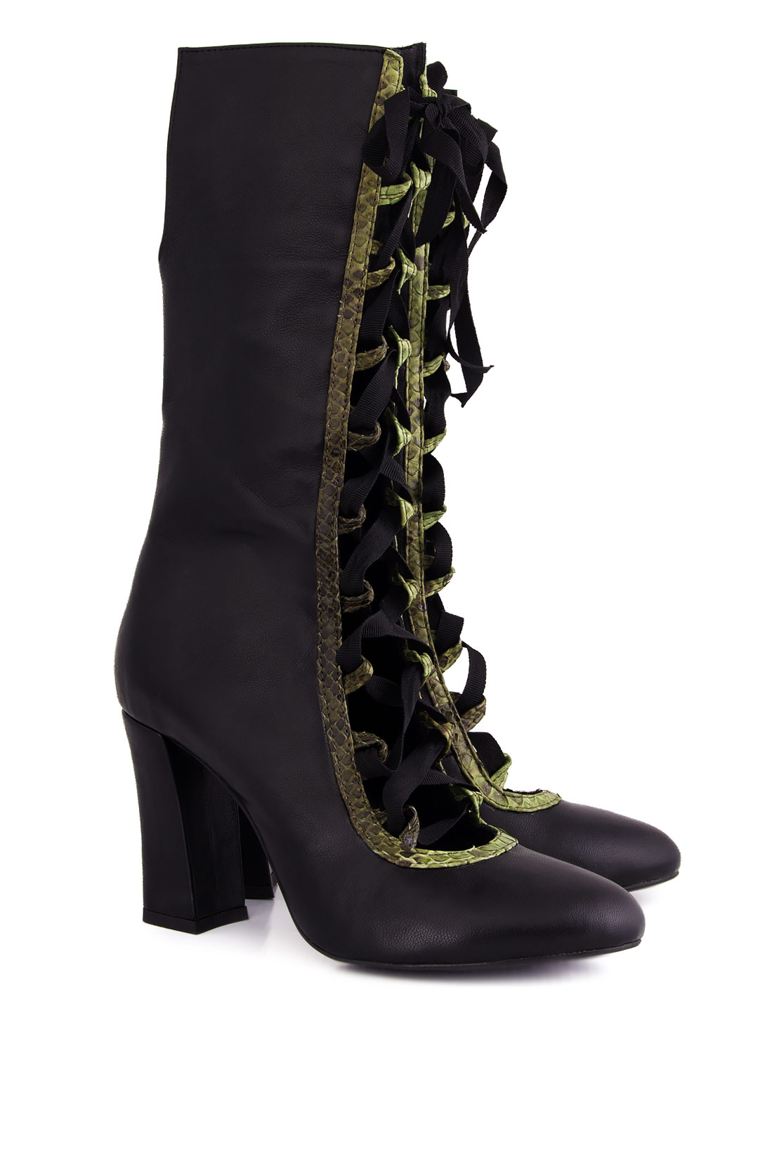 Lace-up python and leather boots Ana Kaloni image 1