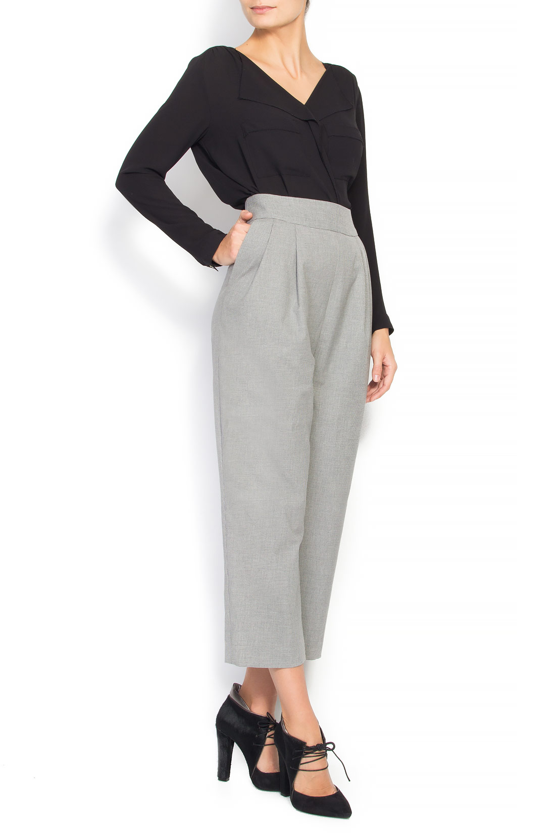 Houndstooth cotton-blend tapered pants Claudia Castrase image 0