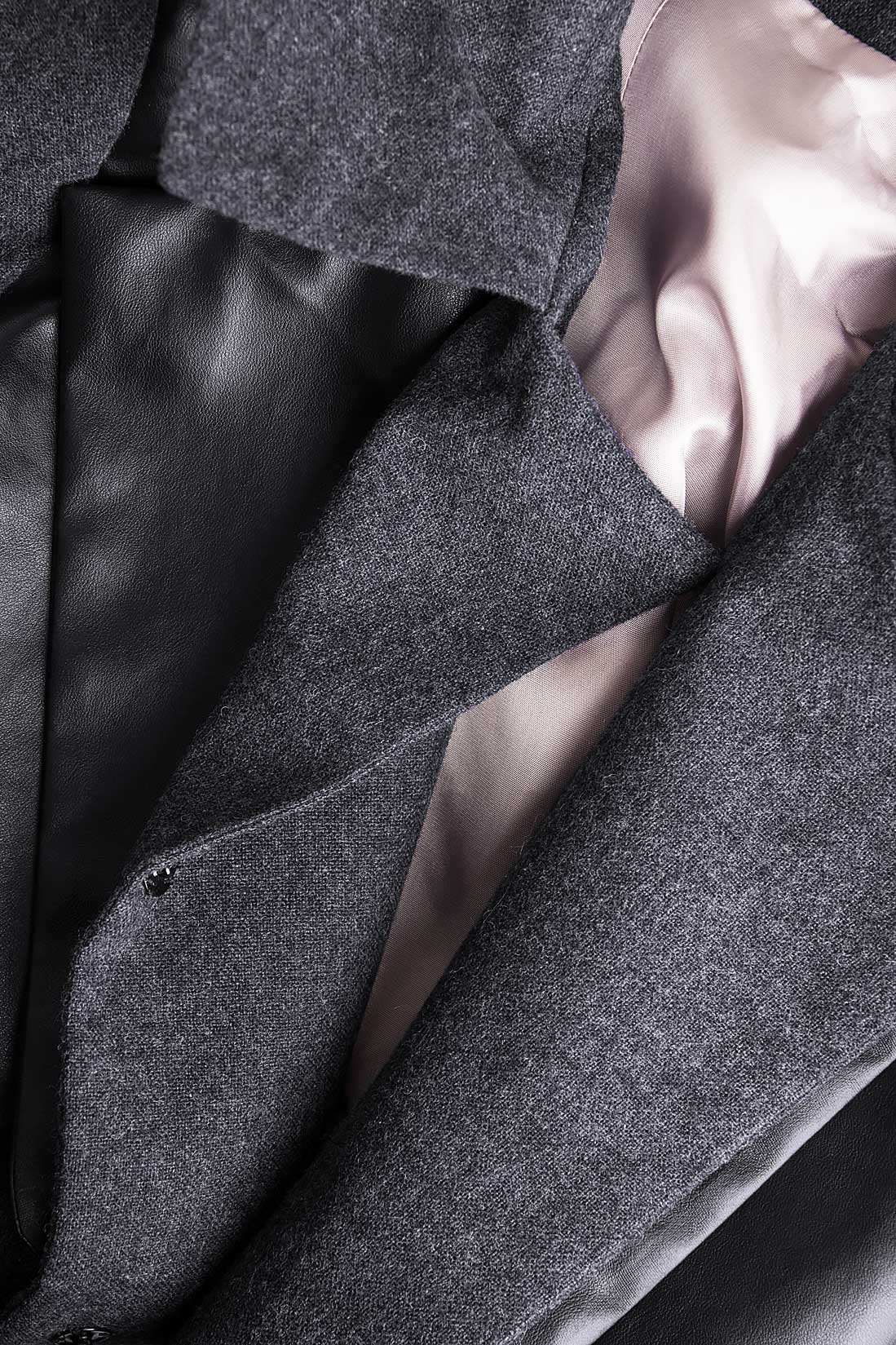 Palton din stofa de lana cu insertii din piele ecologica Simona Semen imagine 3