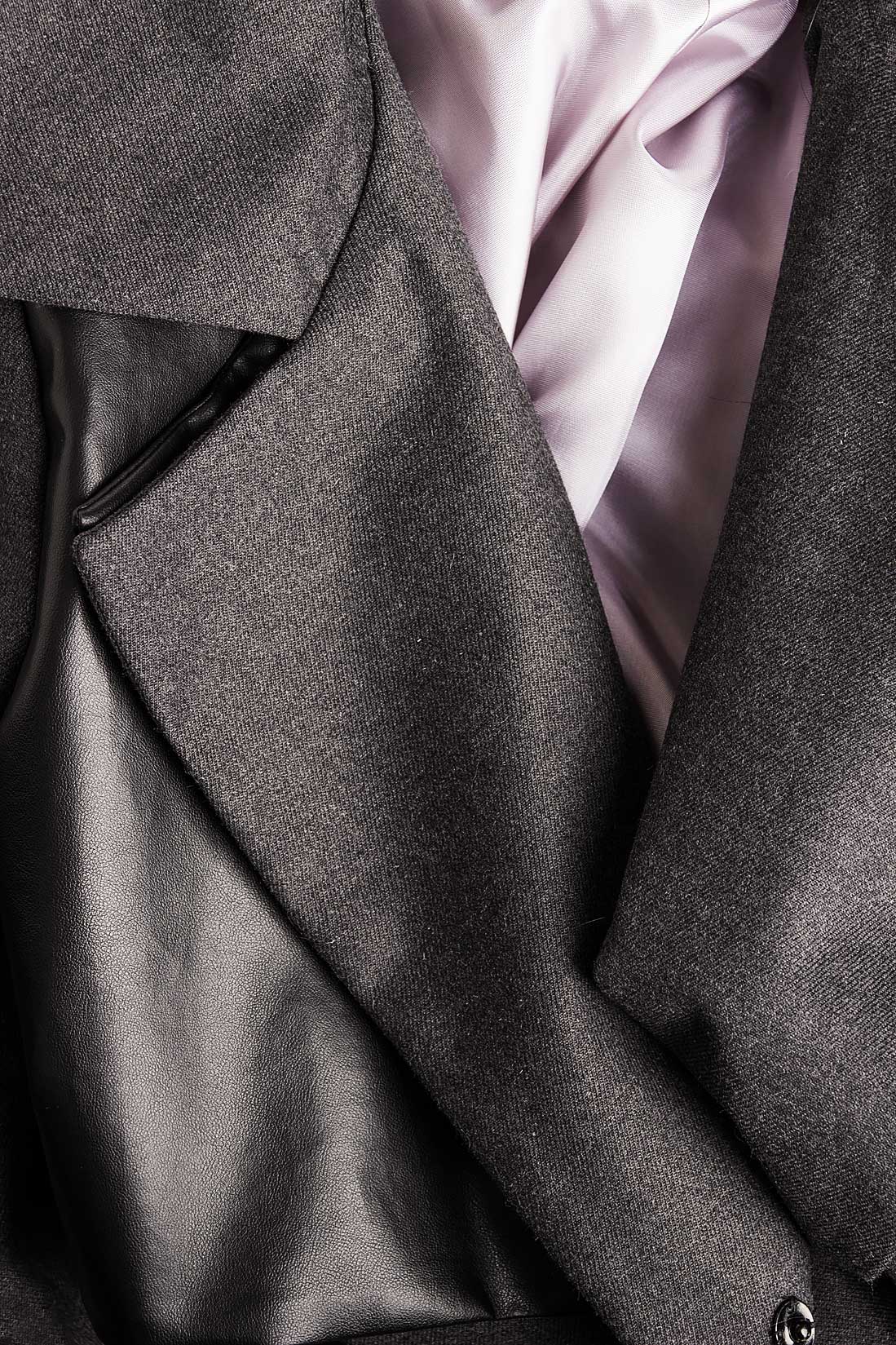 Faux leather-paneled wool-blend coat Simona Semen image 4