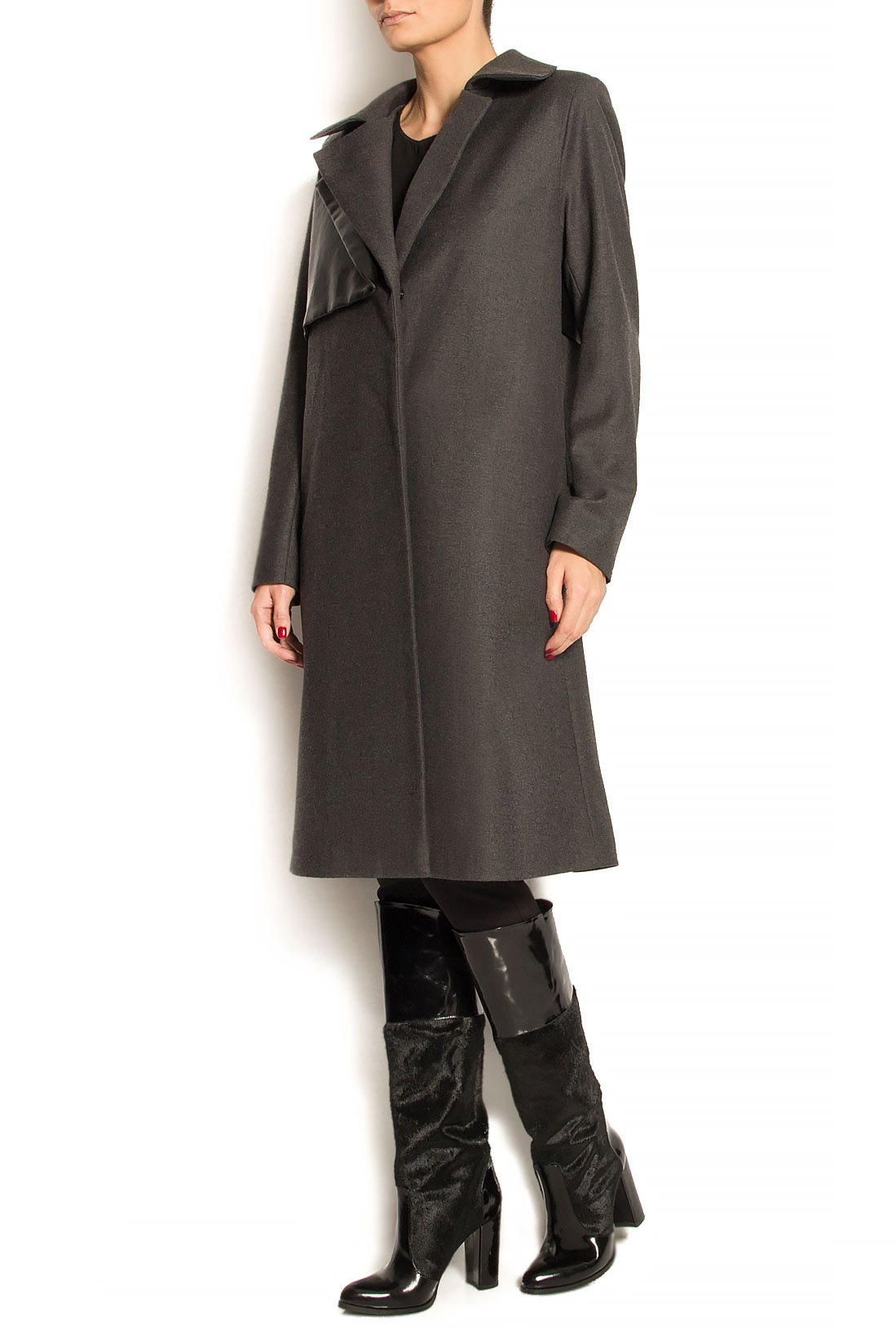 Faux leather-paneled wool-blend coat Simona Semen image 2
