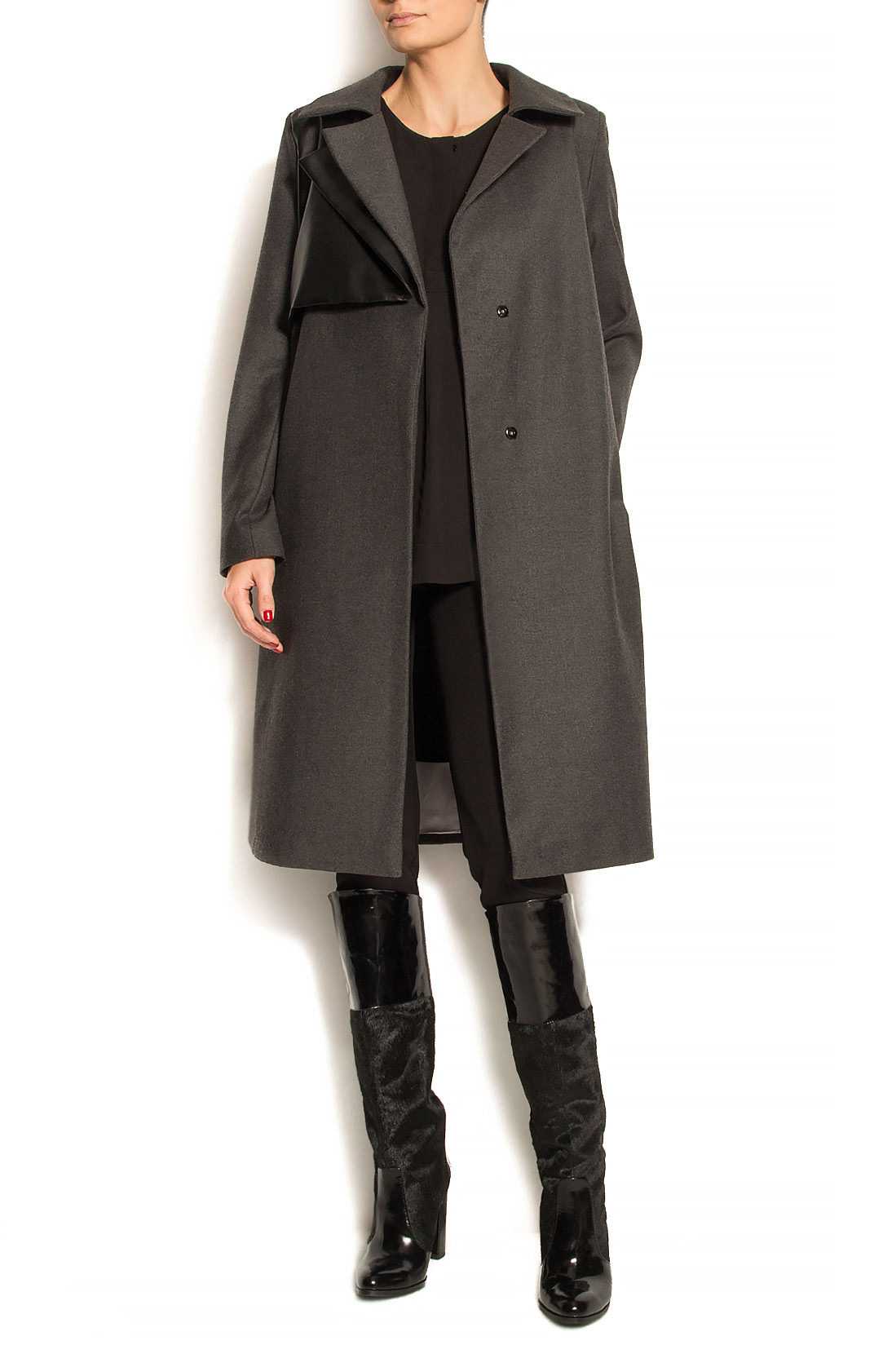 Manteau en étoffe de laine avec insertions de faux cuir  Simona Semen image 1