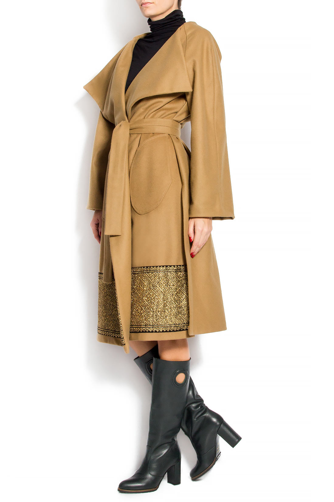 Palton din lana cu imprimeu traditional Izabela Mandoiu imagine 1