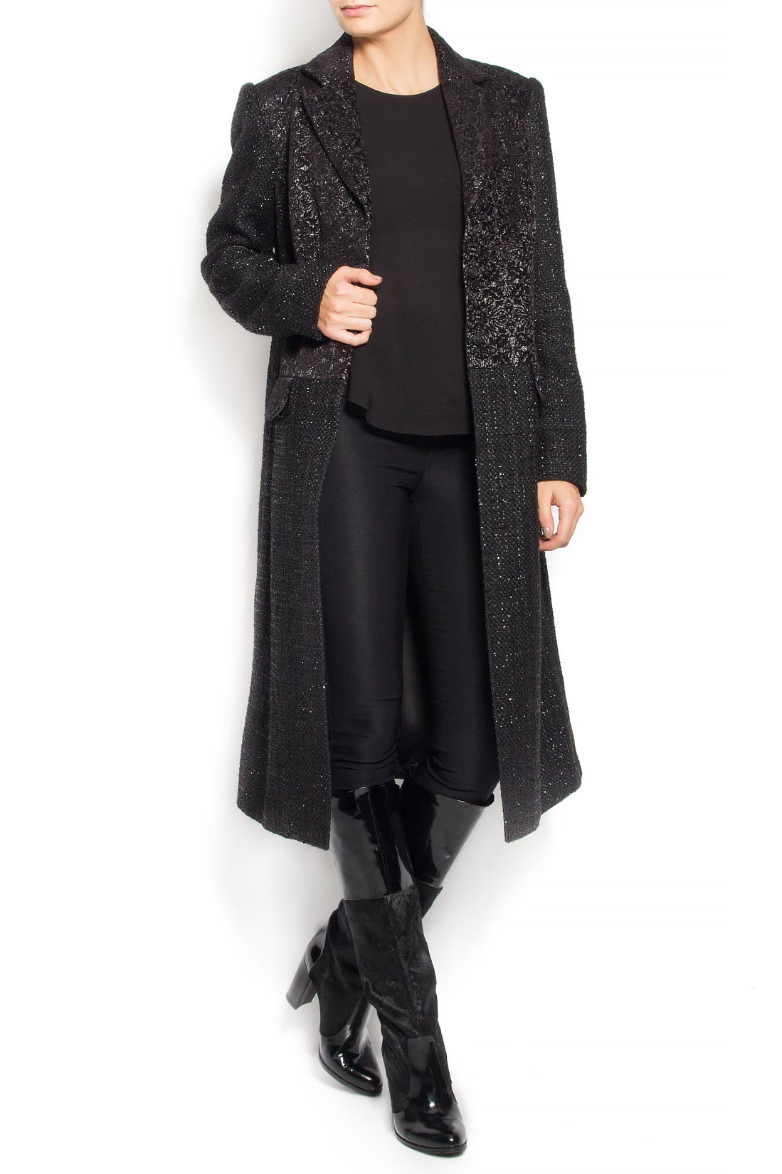 Palton negru din amestec de lana Carmen Ormenisan imagine 2