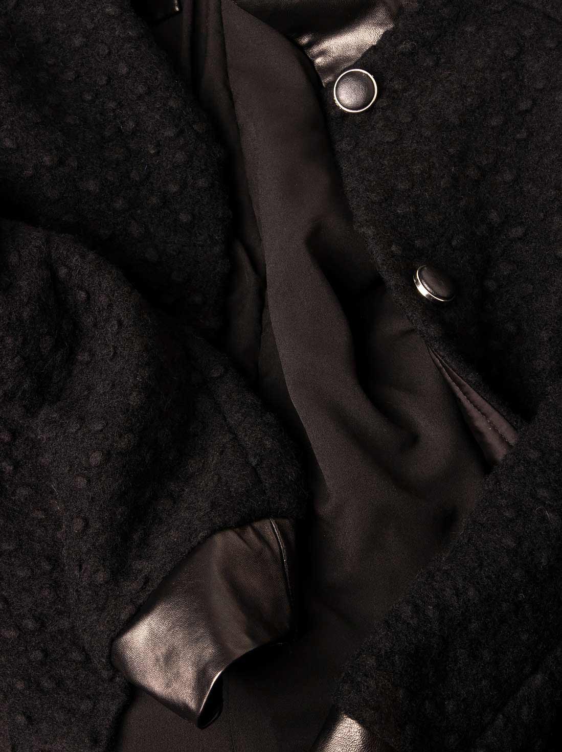 Palton din lana cu insertii din piele ecologica Elena Perseil imagine 4