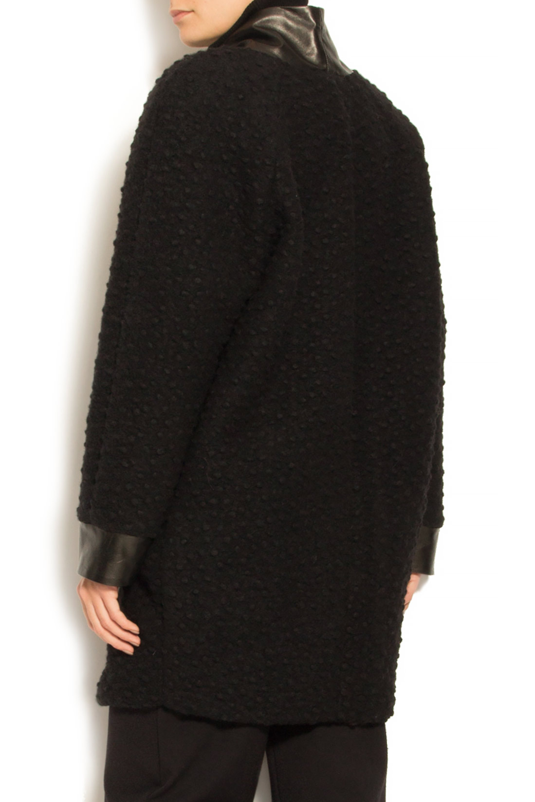 Palton din lana cu insertii din piele ecologica Elena Perseil imagine 2