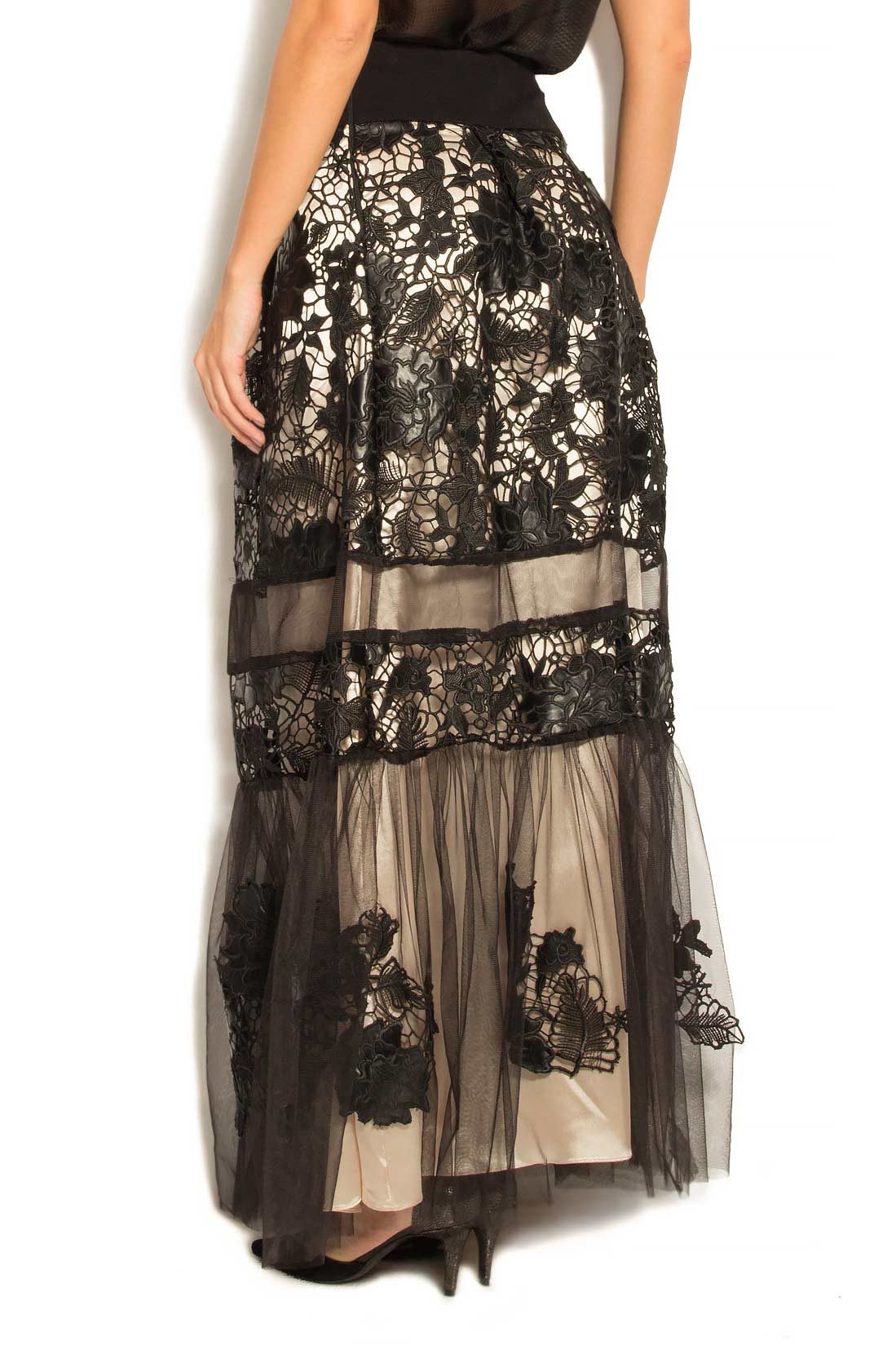 Tulle maxi skirt decorated with leather embroidery Elena Perseil image 2