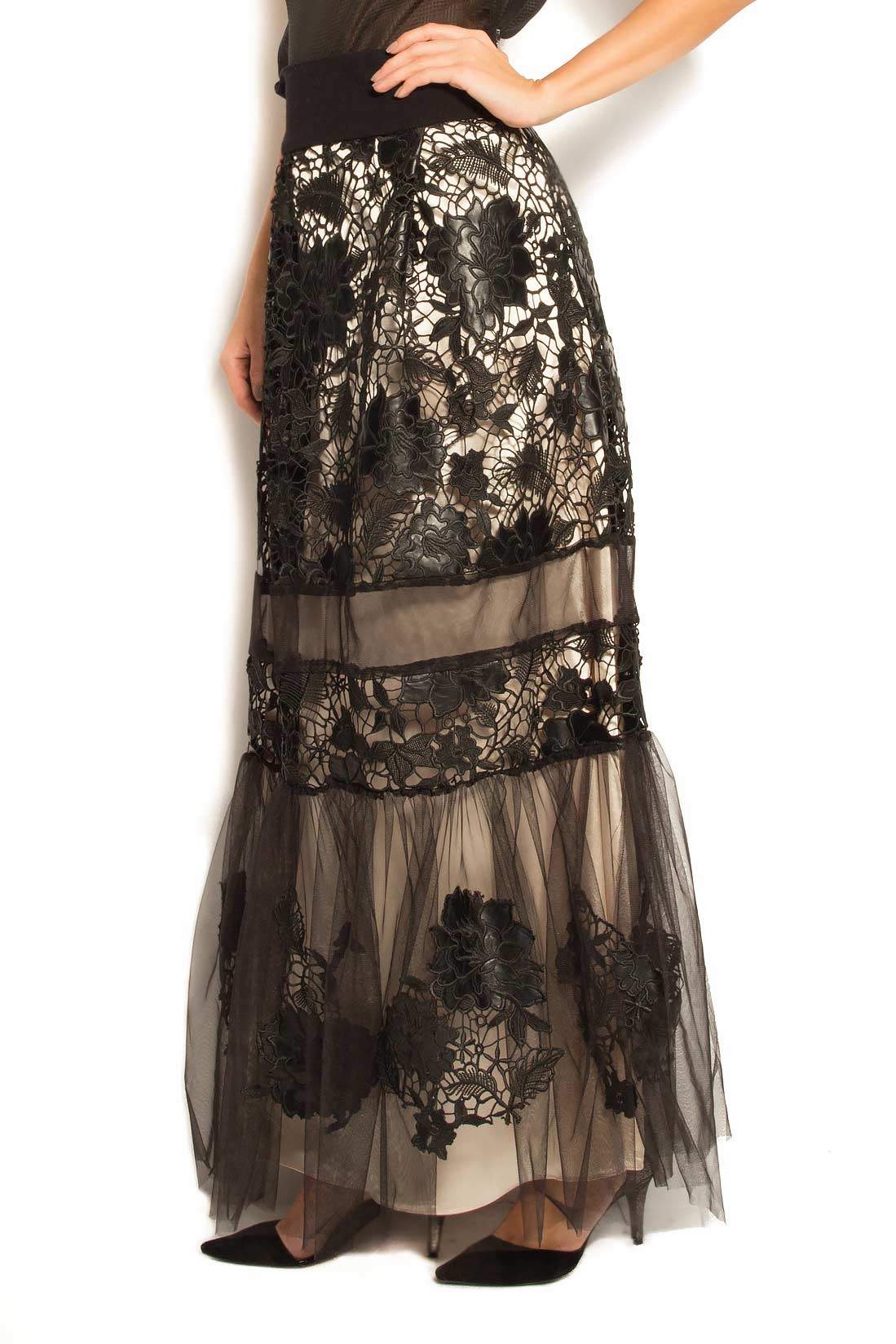 Tulle maxi skirt decorated with leather embroidery Elena Perseil image 1