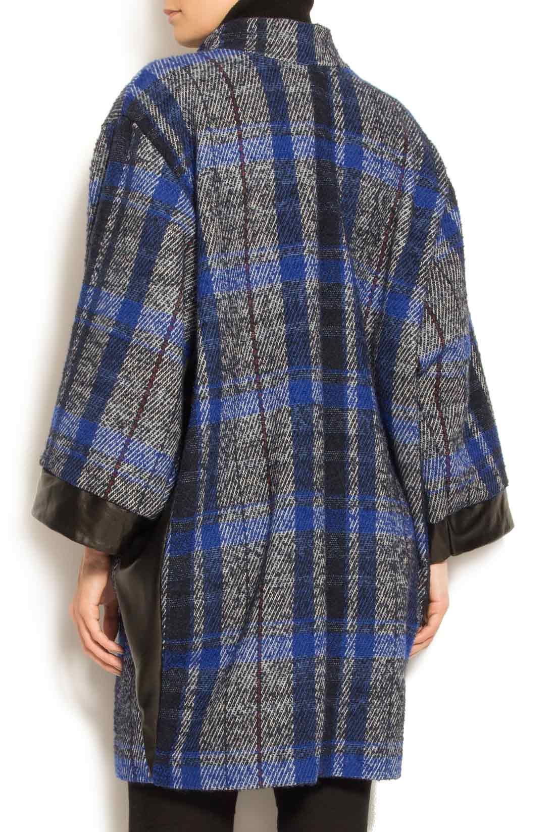 Palton din lana cu insertii din piele Elena Perseil imagine 3