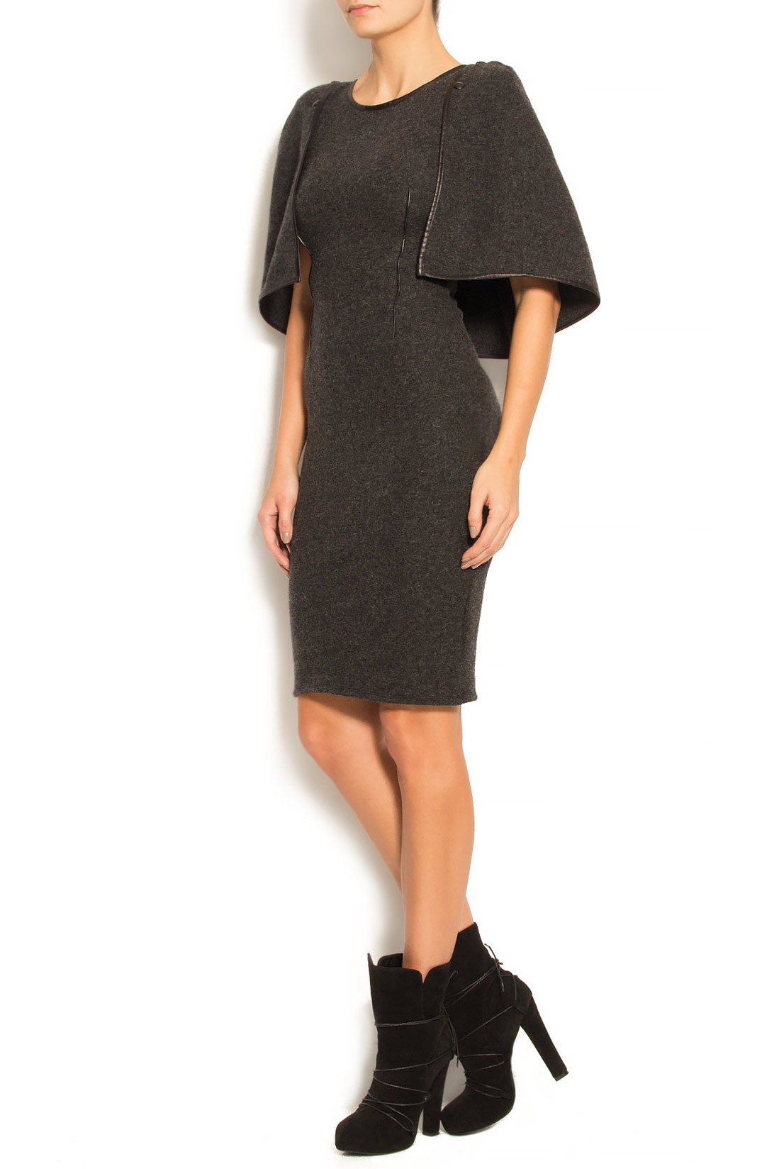 Detachable cape wool dress Elena Perseil image 1