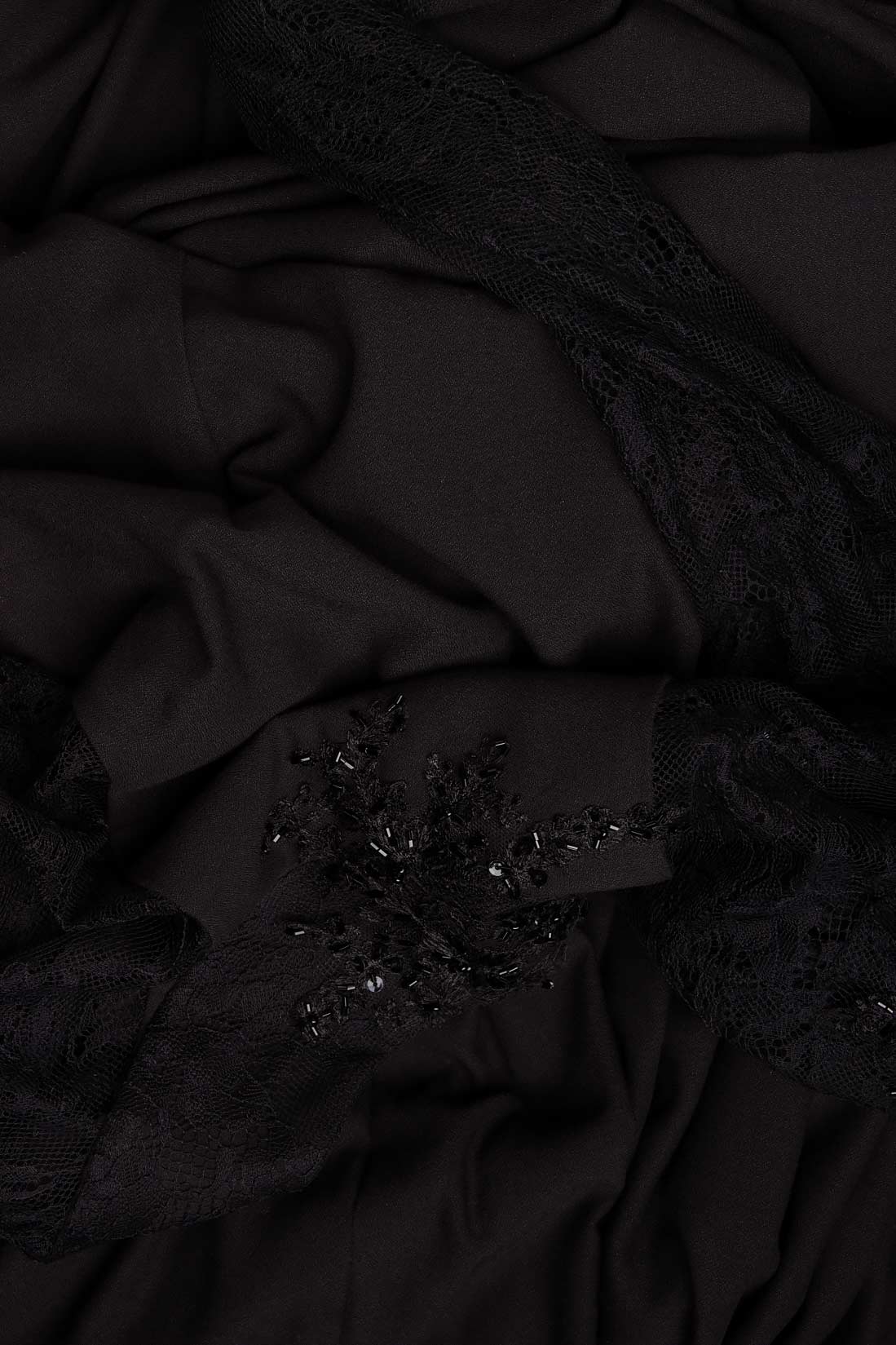 Rochie maxi de stofa neagra cu maneci din dantela R'Ias Couture imagine 3