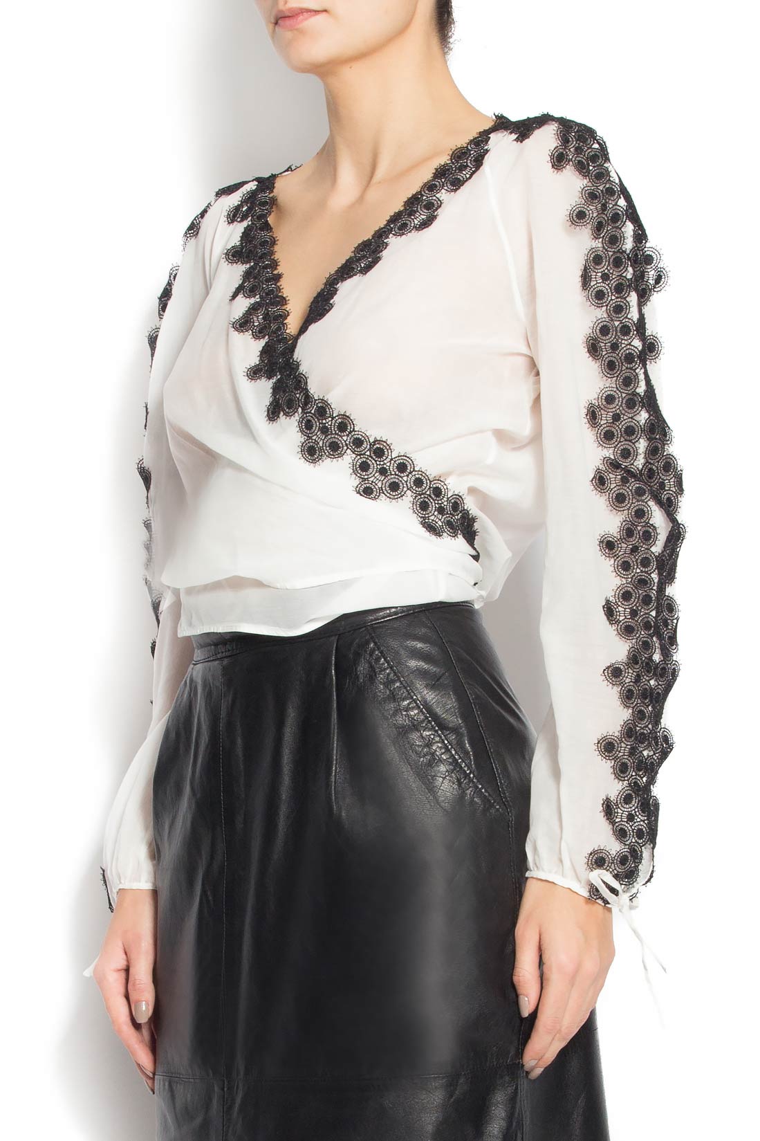 Lace-appliquéd cotton wrap shirt Dorin Negrau image 1