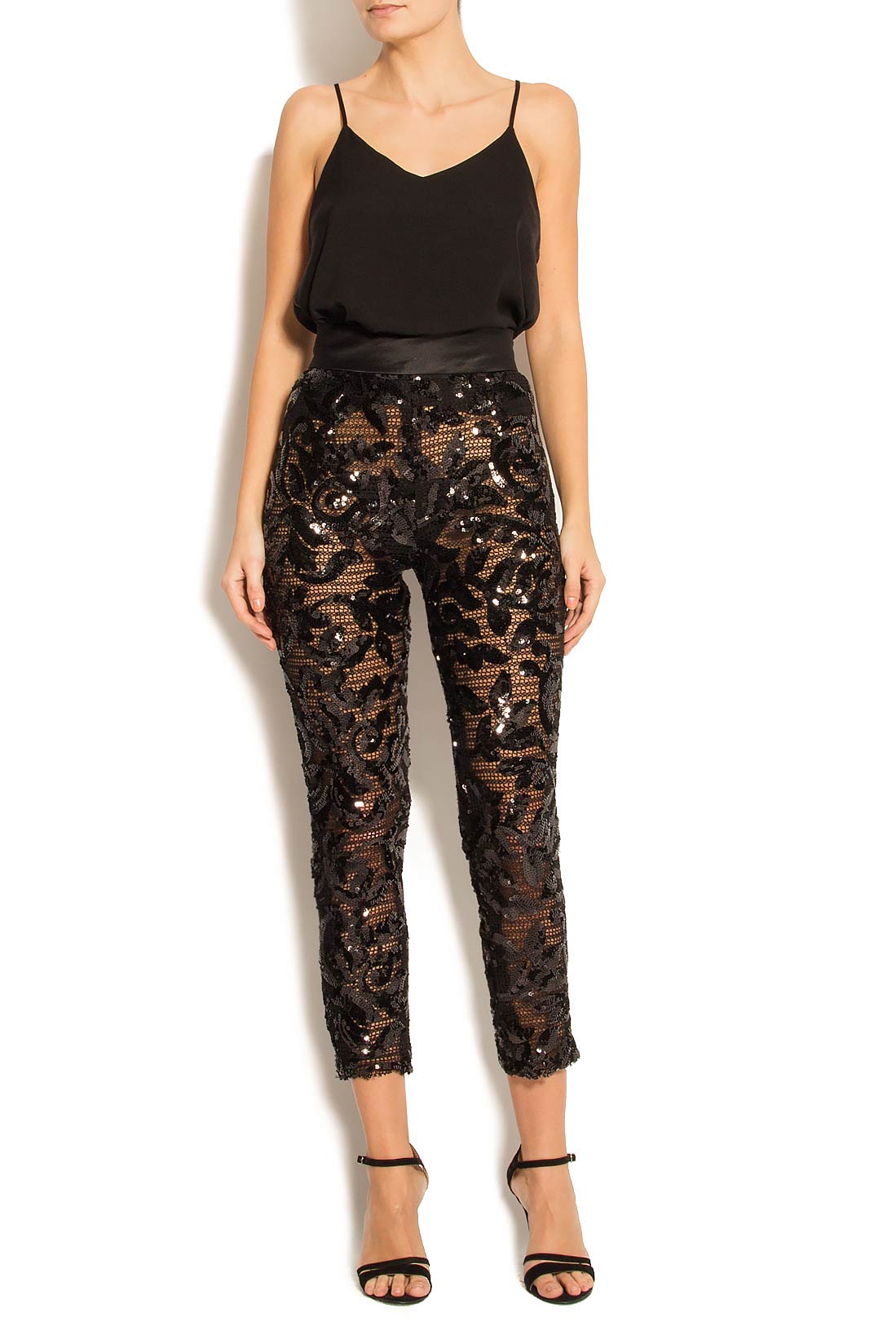 Embroidered sequin crepe pants Antoanelle image 1